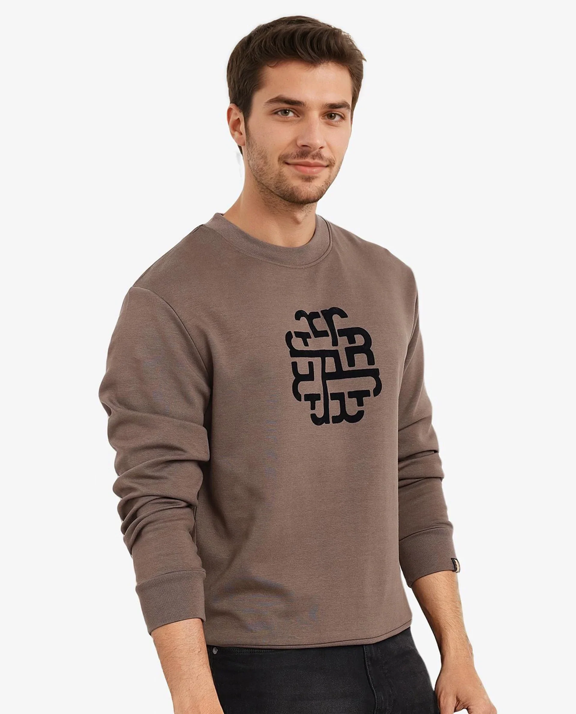Rare Rabbit Men's Toxon Dusky Olive Cotton Blend Graphic Print Regular Fit Full Sleeve Crew Neck Sweatshirt - Image 4