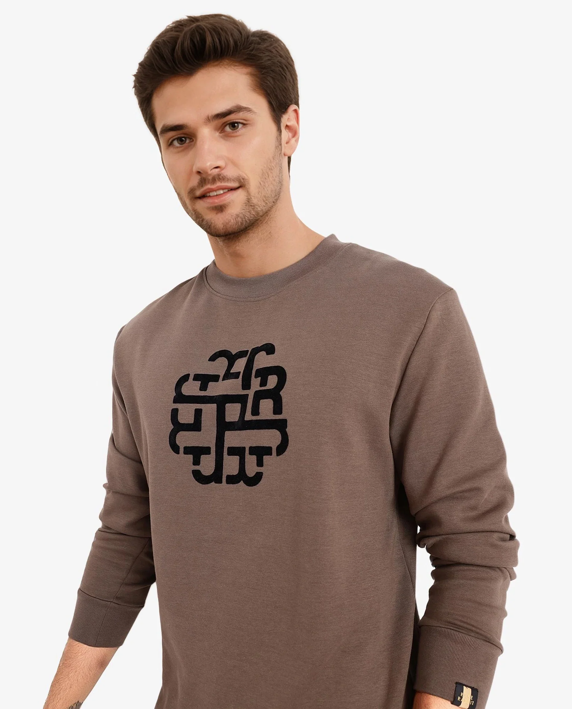 Rare Rabbit Men's Toxon Dusky Olive Cotton Blend Graphic Print Regular Fit Full Sleeve Crew Neck Sweatshirt - Image 6
