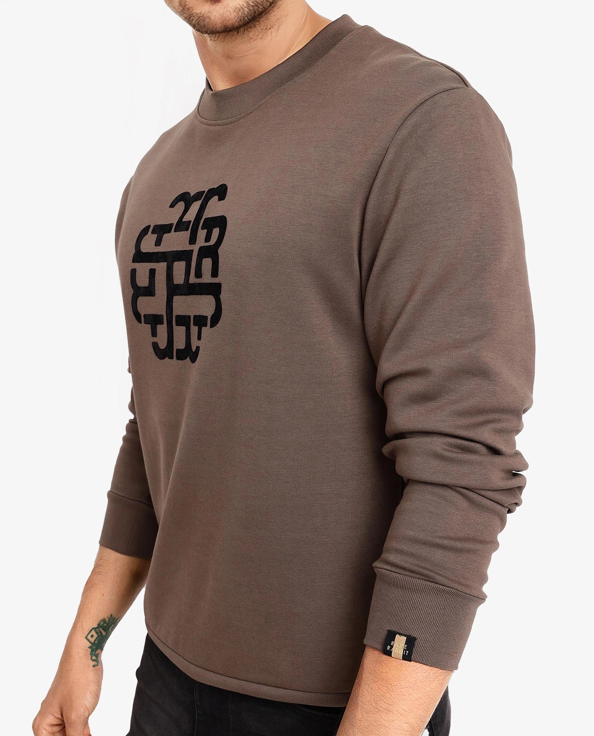 Rare Rabbit Men's Toxon Dusky Olive Cotton Blend Graphic Print Regular Fit Full Sleeve Crew Neck Sweatshirt - Image 7