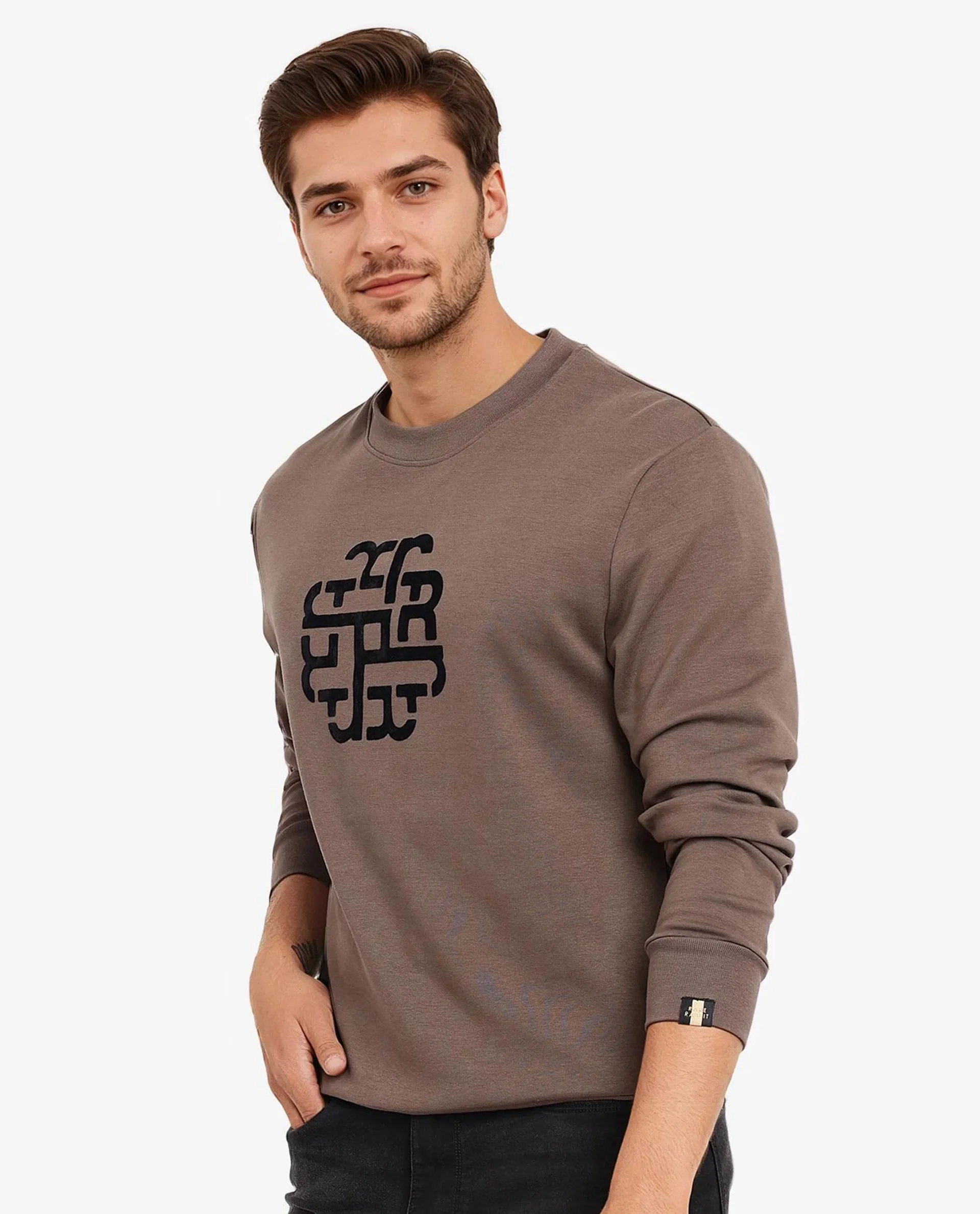 Rare Rabbit Men's Toxon Dusky Olive Cotton Blend Graphic Print Regular Fit Full Sleeve Crew Neck Sweatshirt - Image 8