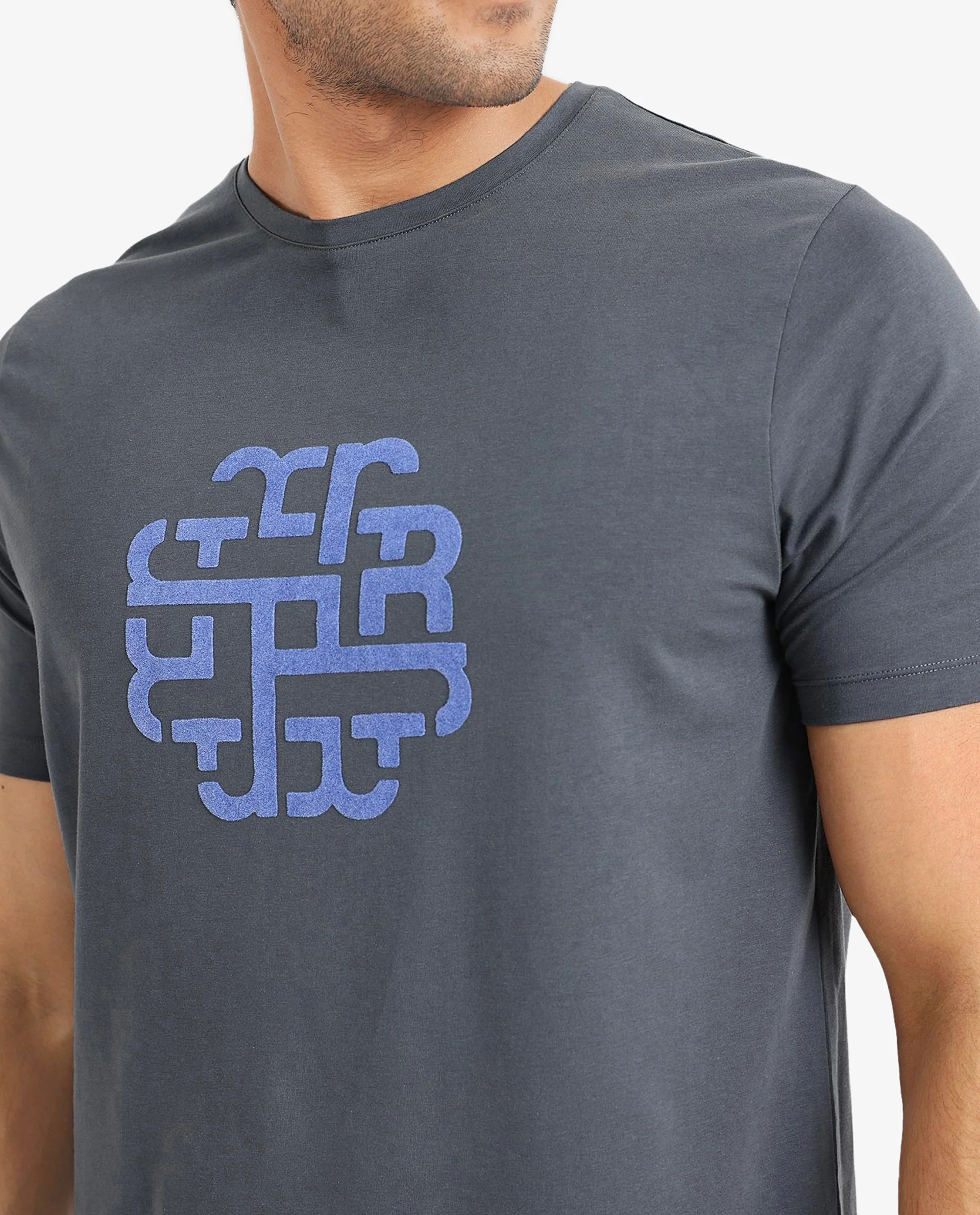 Rare Rabbit Men's Toxy Dusky Blue Cotton Graphic Print Regular Fit Half Sleeve Crew Neck T-Shirt - Image 3