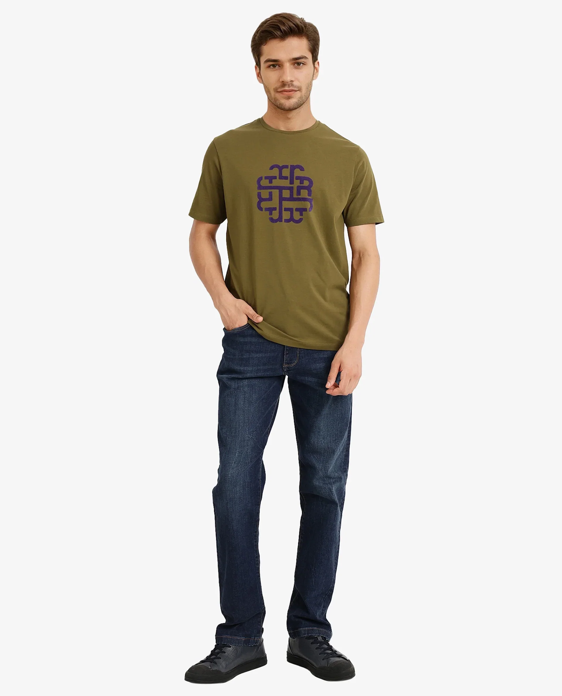 Rare Rabbit Men's Toxy Olive Cotton Graphic Print Regular Fit Half Sleeve Crew Neck T-Shirt - Image 3