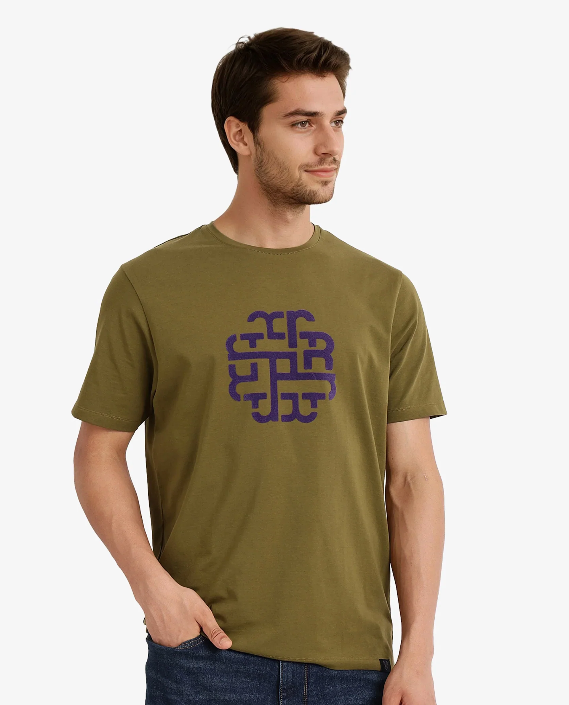 Rare Rabbit Men's Toxy Olive Cotton Graphic Print Regular Fit Half Sleeve Crew Neck T-Shirt - Image 5