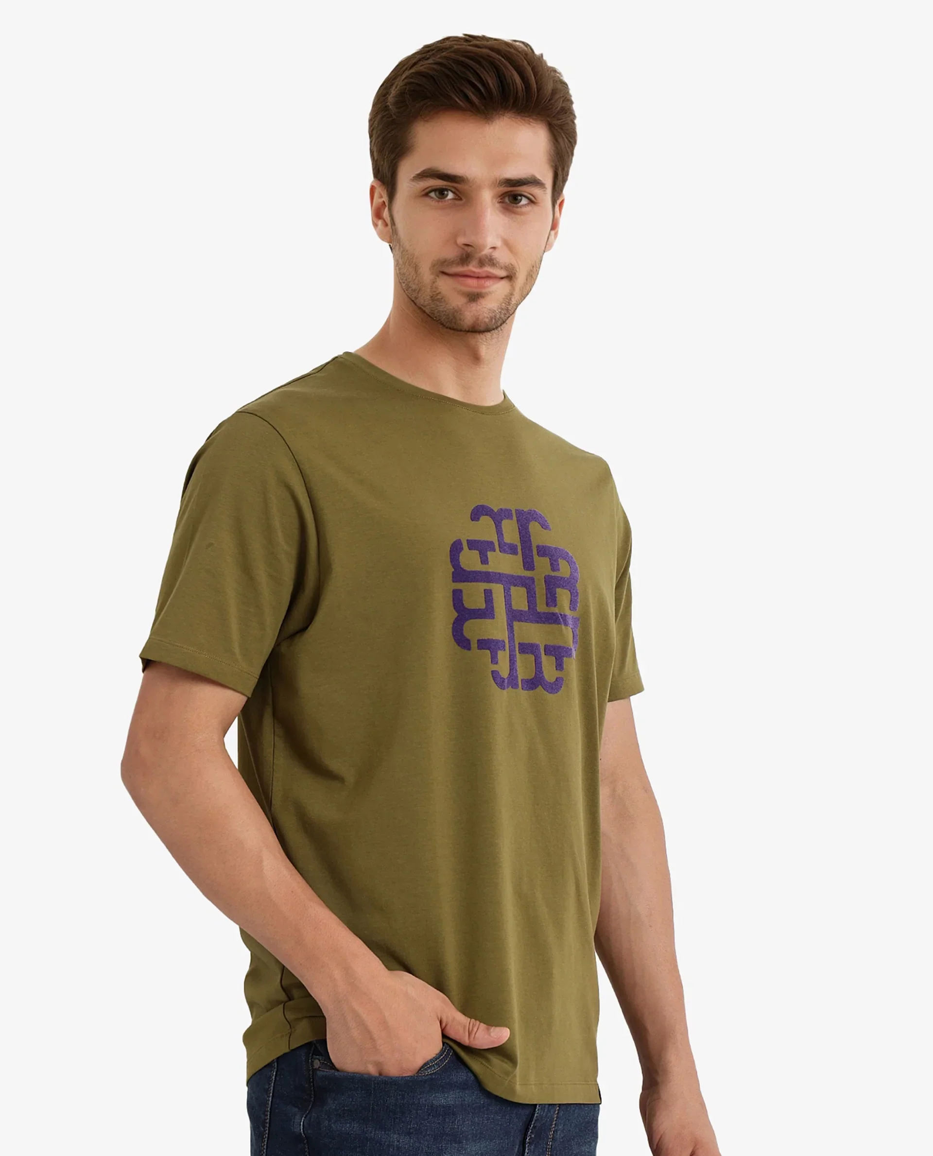 Rare Rabbit Men's Toxy Olive Cotton Graphic Print Regular Fit Half Sleeve Crew Neck T-Shirt - Image 6
