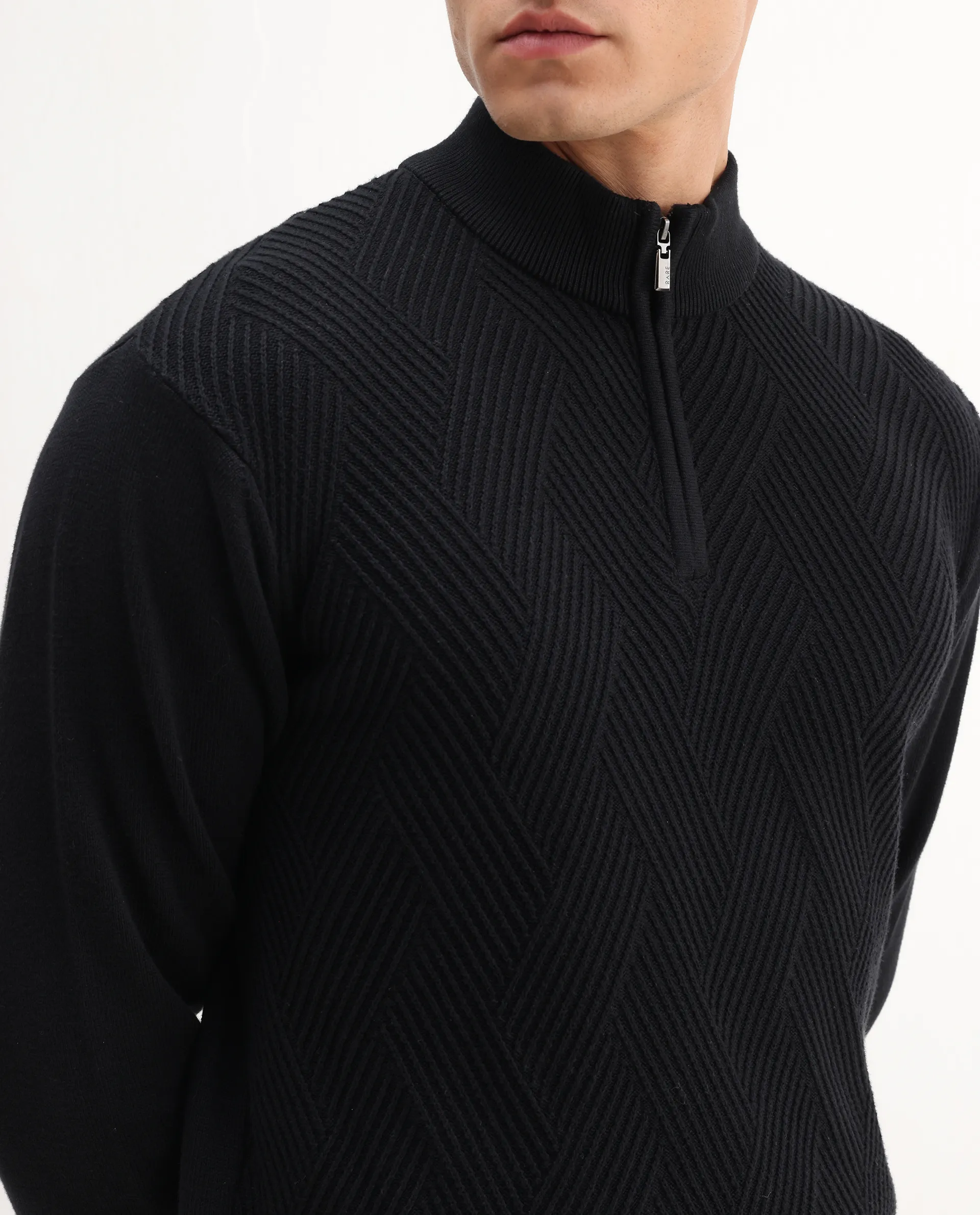 Rare Rabbit Men's Toyder Black Cotton Textured Regular Fit Full Sleeve High Neck Sweater - Image 3
