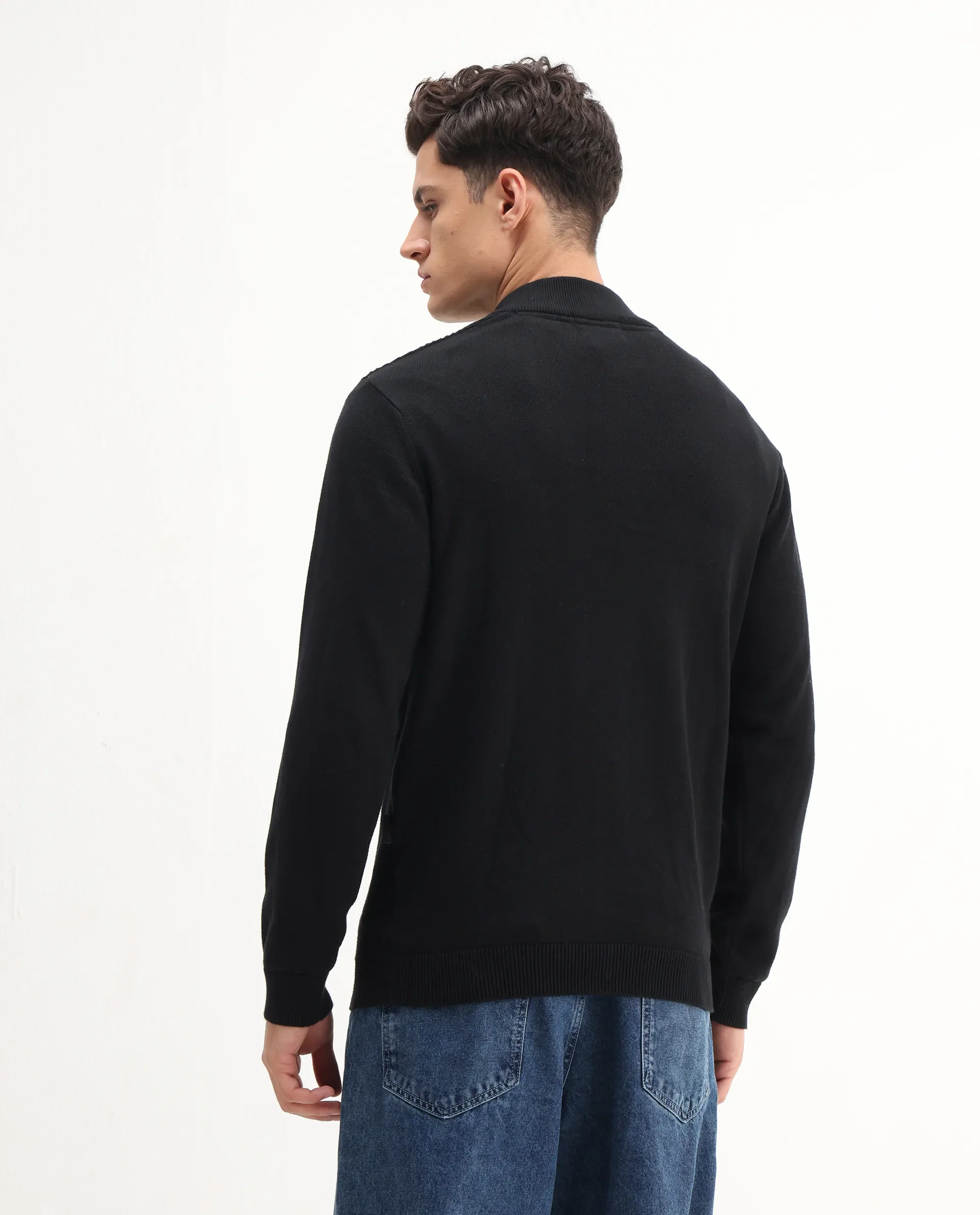 Rare Rabbit Men's Toyder Black Cotton Textured Regular Fit Full Sleeve High Neck Sweater - Image 6