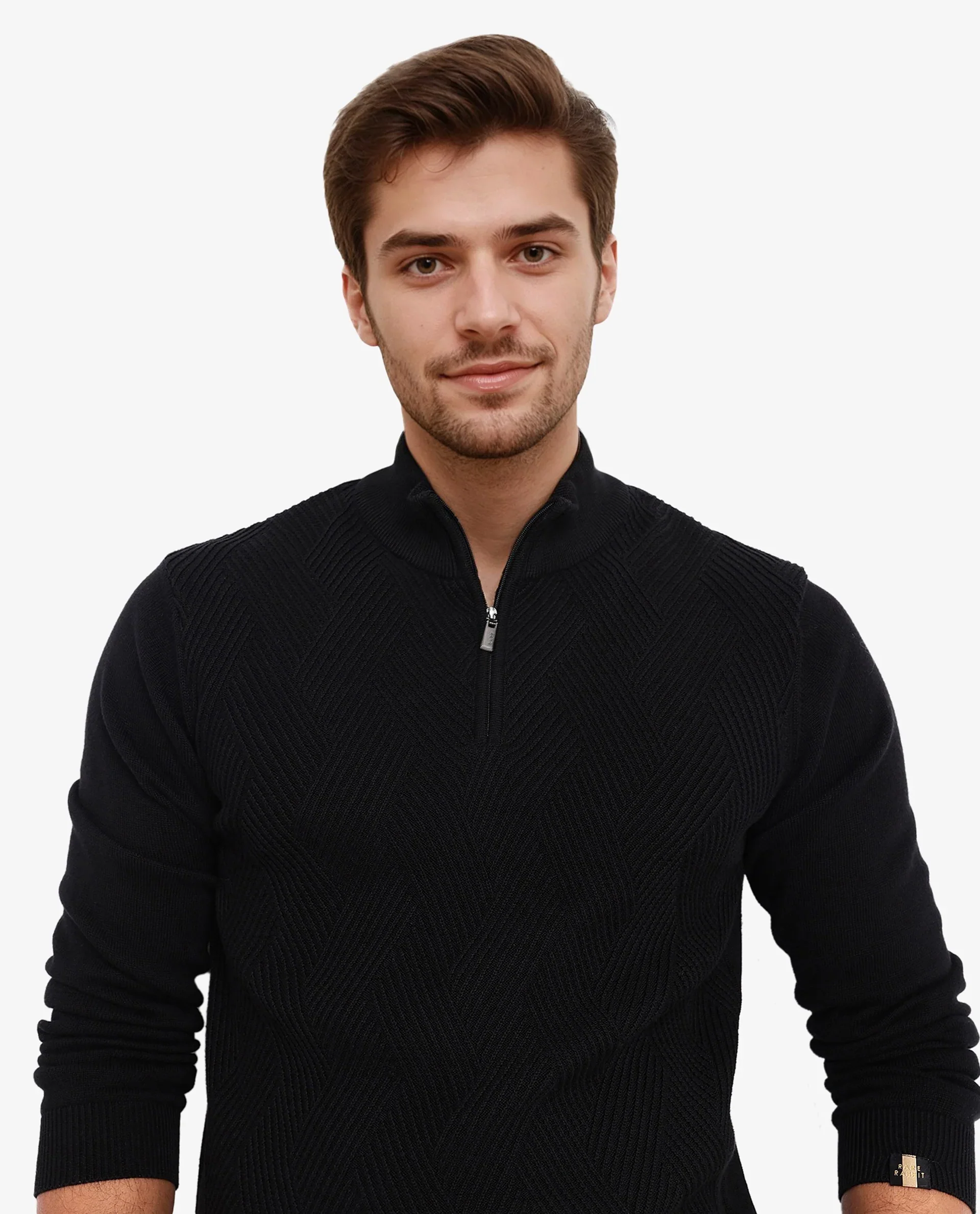 Rare Rabbit Men's Toyder Black Cotton Textured Regular Fit Full Sleeve High Neck Sweater - Image 2