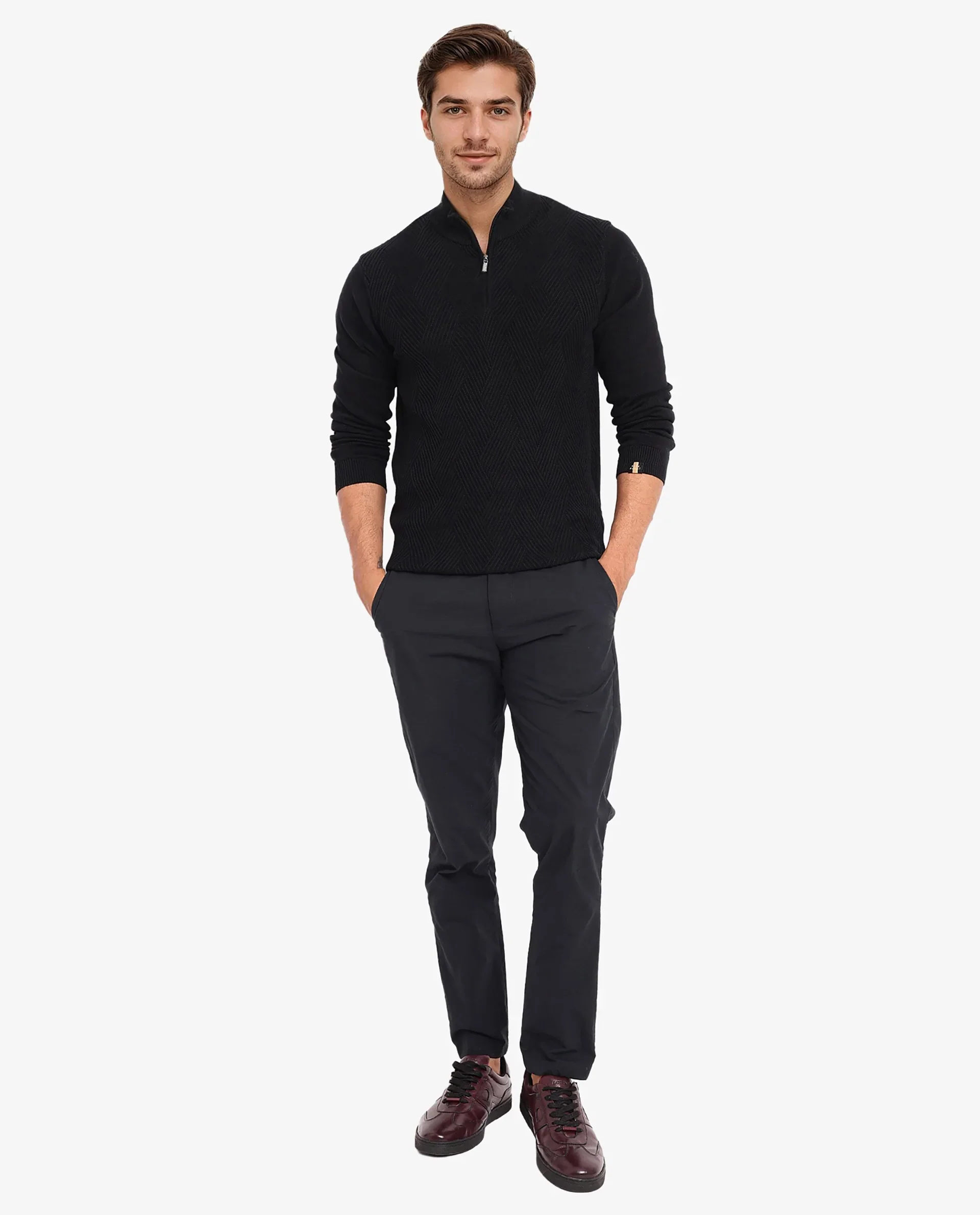 Rare Rabbit Men's Toyder Black Cotton Textured Regular Fit Full Sleeve High Neck Sweater - Image 3