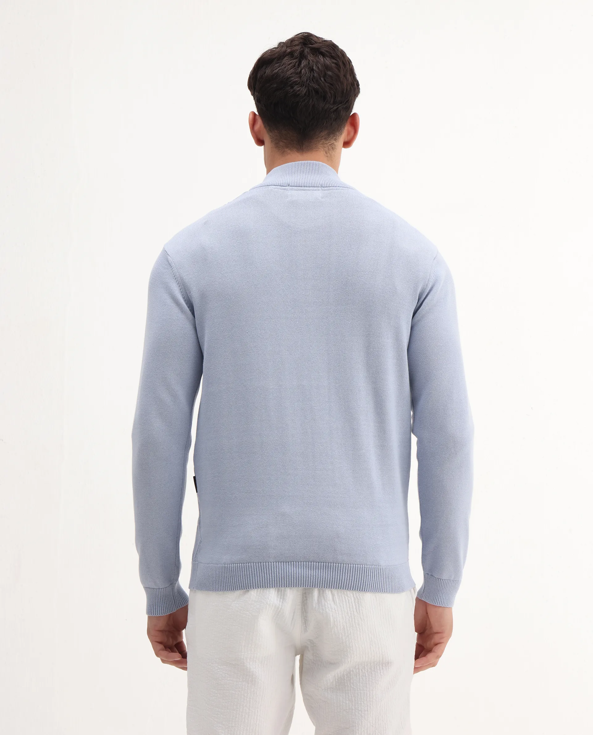 Rare Rabbit Men's Toyder Blue Cotton Textured Regular Fit Full Sleeve High Neck Sweater - Image 7