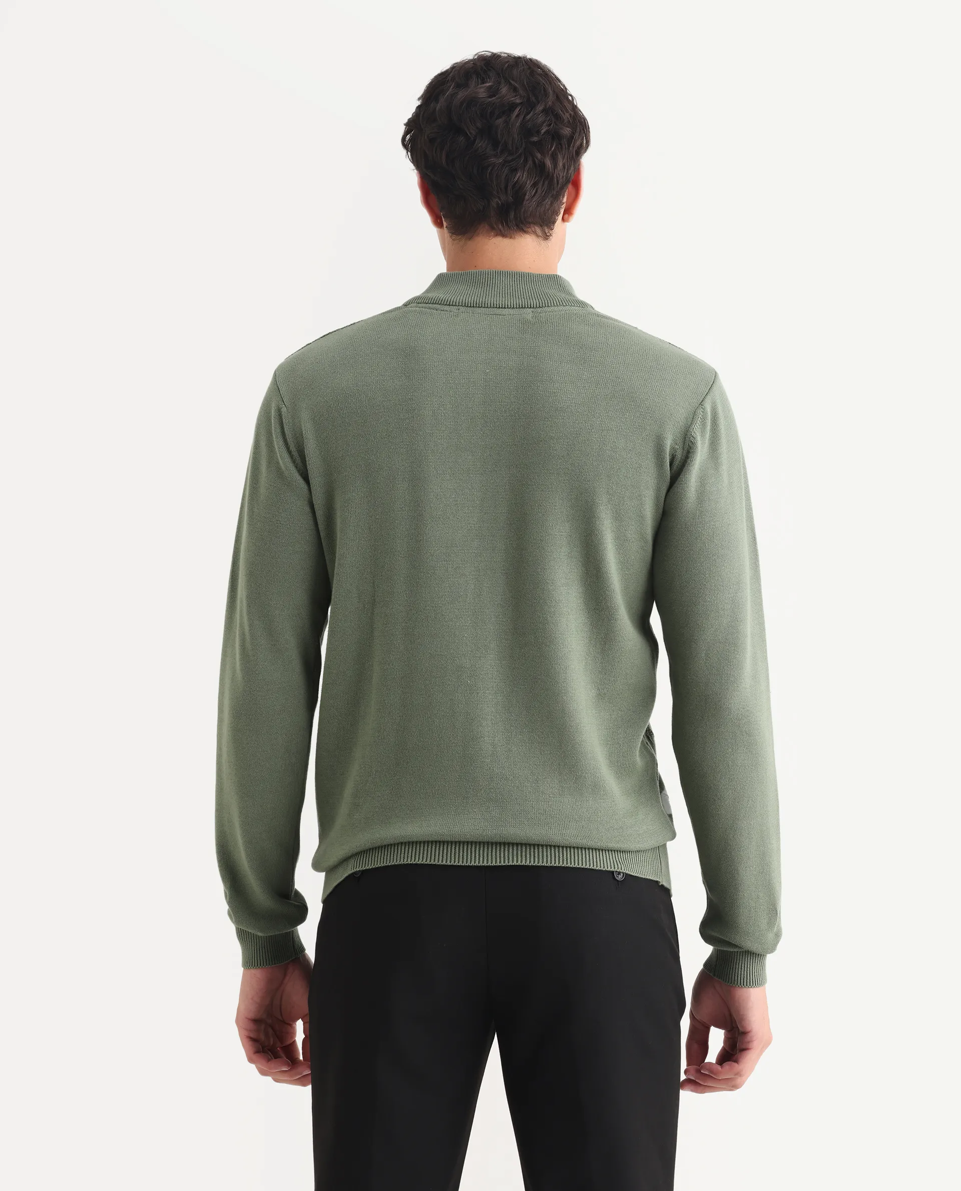 Rare Rabbit Men's Toyder Green Cotton Textured Regular Fit Full Sleeve High Neck Sweater - Image 7