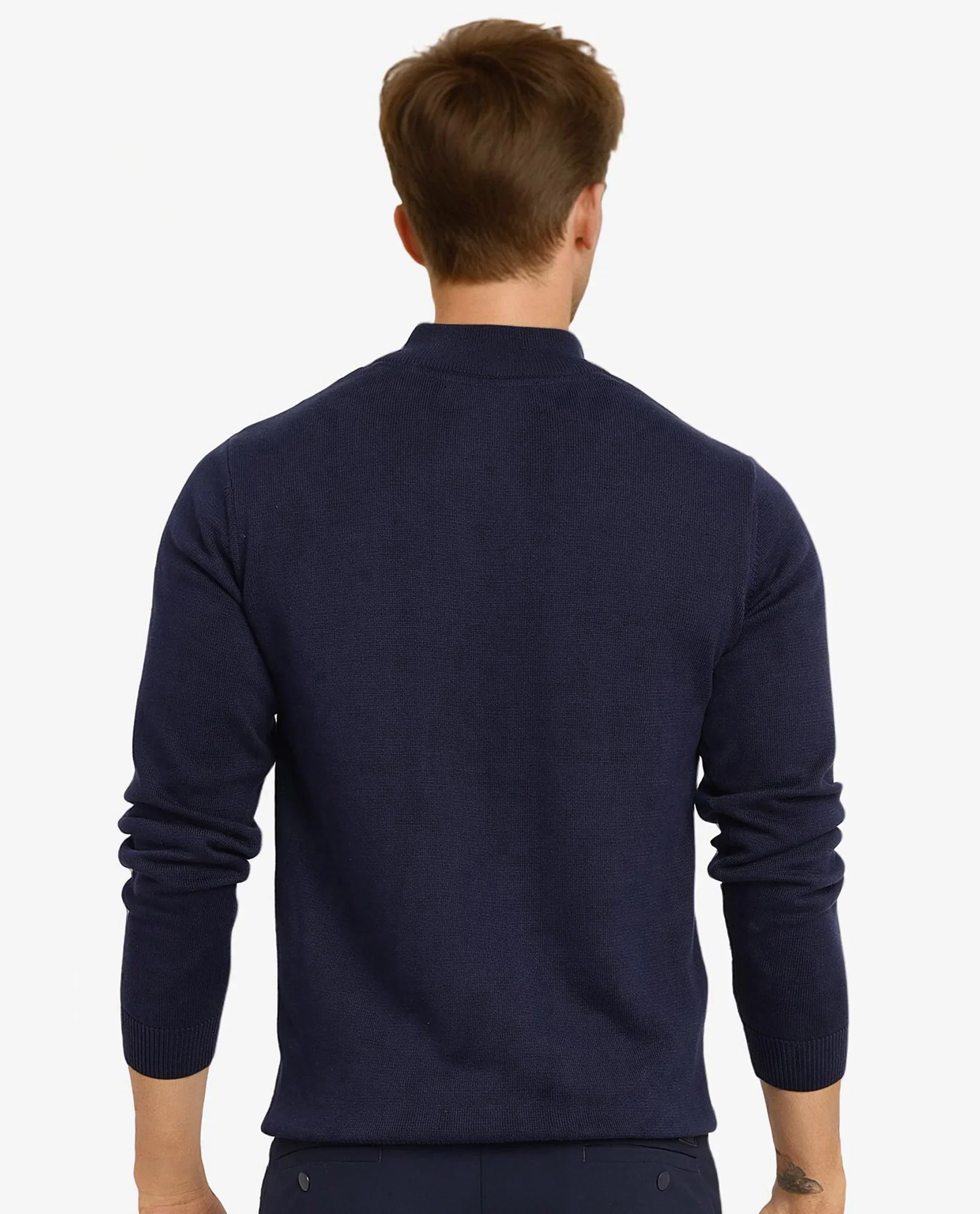 Rare Rabbit Men's Toyder Navy Cotton Textured Regular Fit Full Sleeve High Neck Sweater - Image 5