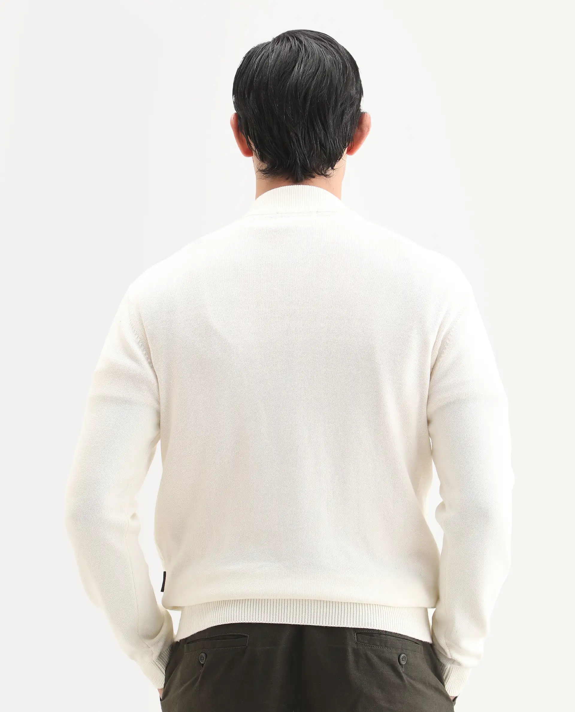 Rare Rabbit Men's Toyder Off White Cotton Textured Regular Fit Full Sleeve High Neck Sweater - Image 7