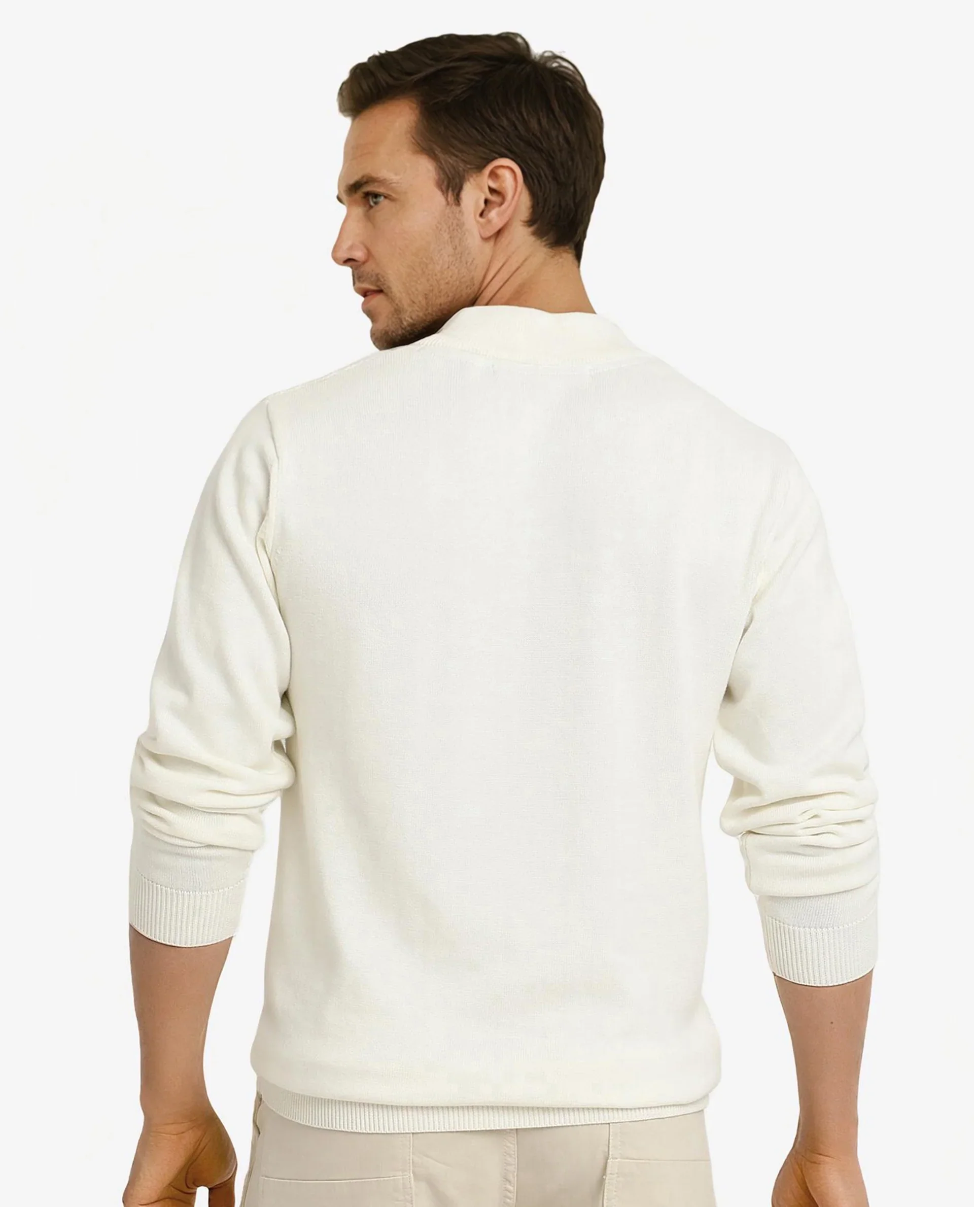 Rare Rabbit Men's Toyder Off White Cotton Textured Regular Fit Full Sleeve High Neck Sweater - Image 4