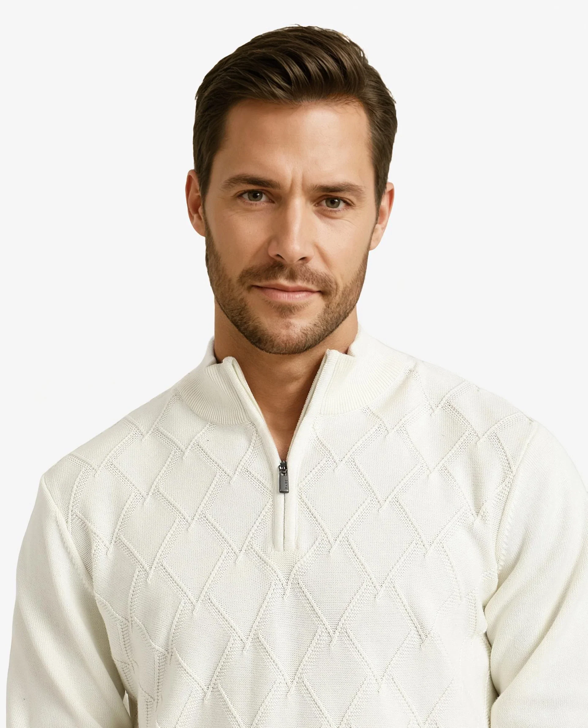 Rare Rabbit Men's Toyder Off White Cotton Textured Regular Fit Full Sleeve High Neck Sweater - Image 5
