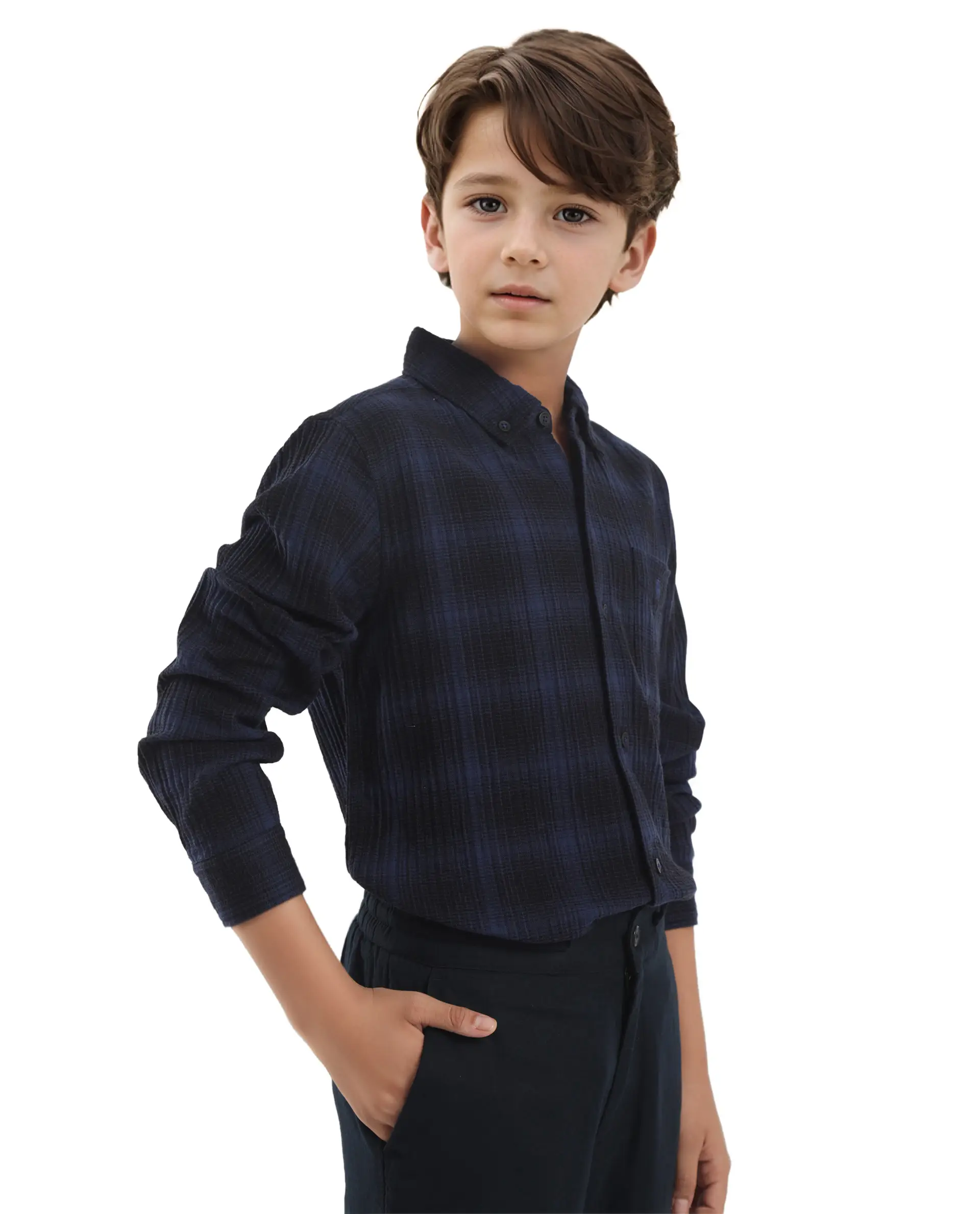 Rare Ones Kids Toyt Blue Cotton Full Sleeves Button Down Regular Fit Checked Shirt - Image 10