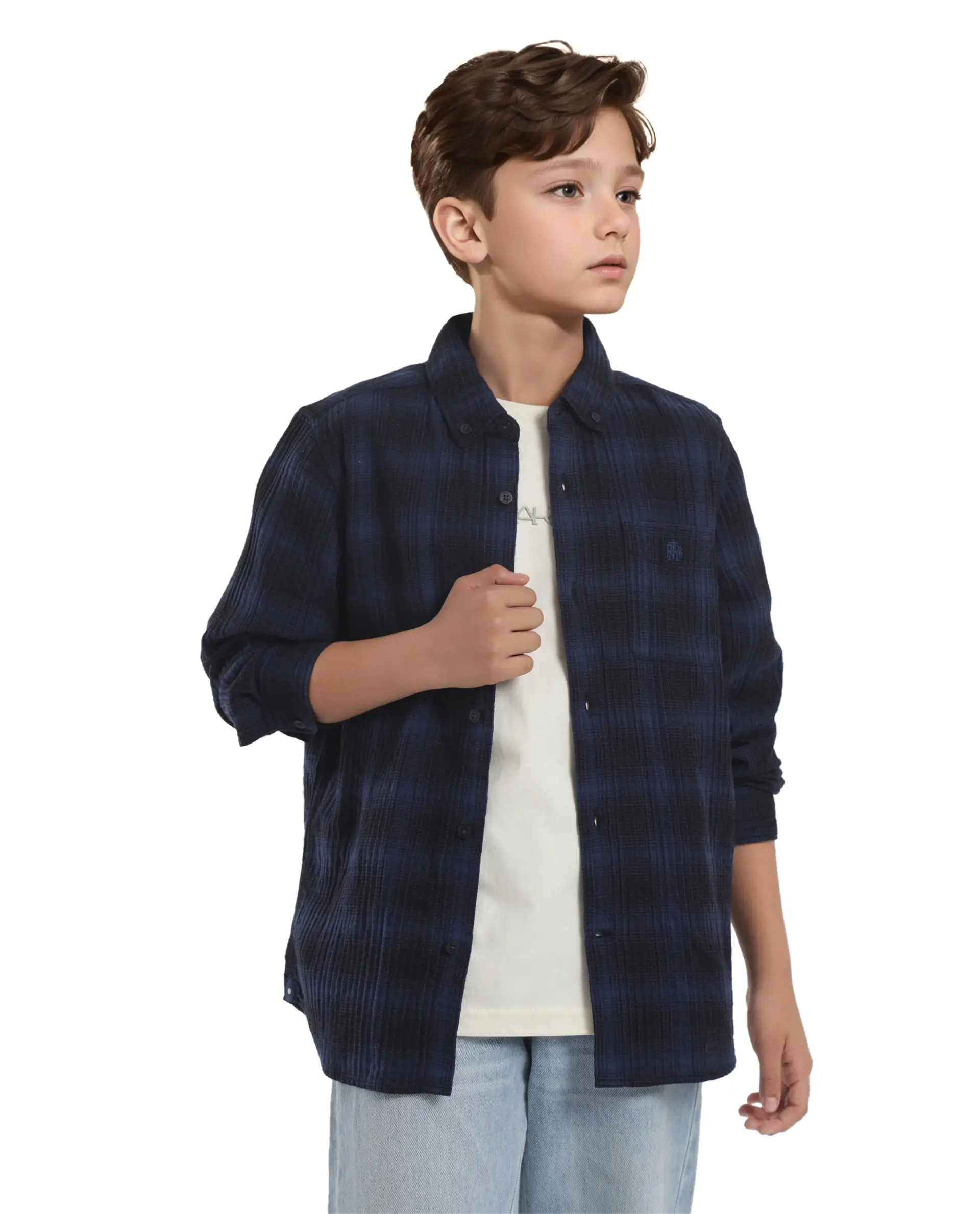 Rare Ones Kids Toyt Blue Cotton Full Sleeves Button Down Regular Fit Checked Shirt - Image 2
