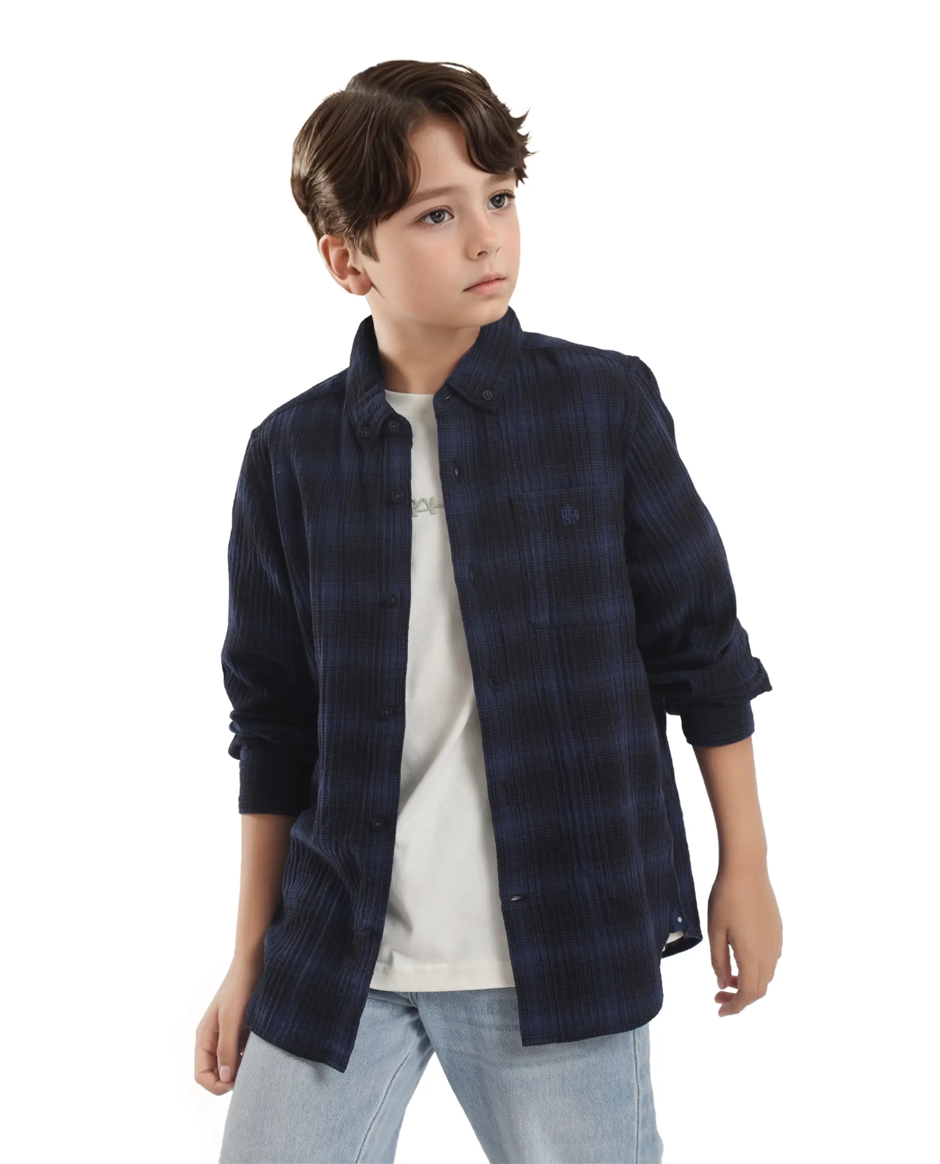Rare Ones Kids Toyt Blue Cotton Full Sleeves Button Down Regular Fit Checked Shirt - Image 4