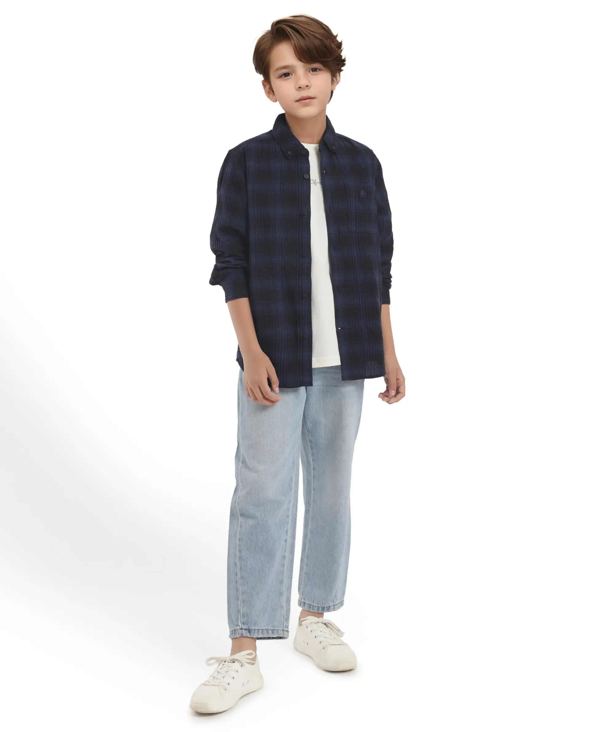 Rare Ones Kids Toyt Blue Cotton Full Sleeves Button Down Regular Fit Checked Shirt - Image 5