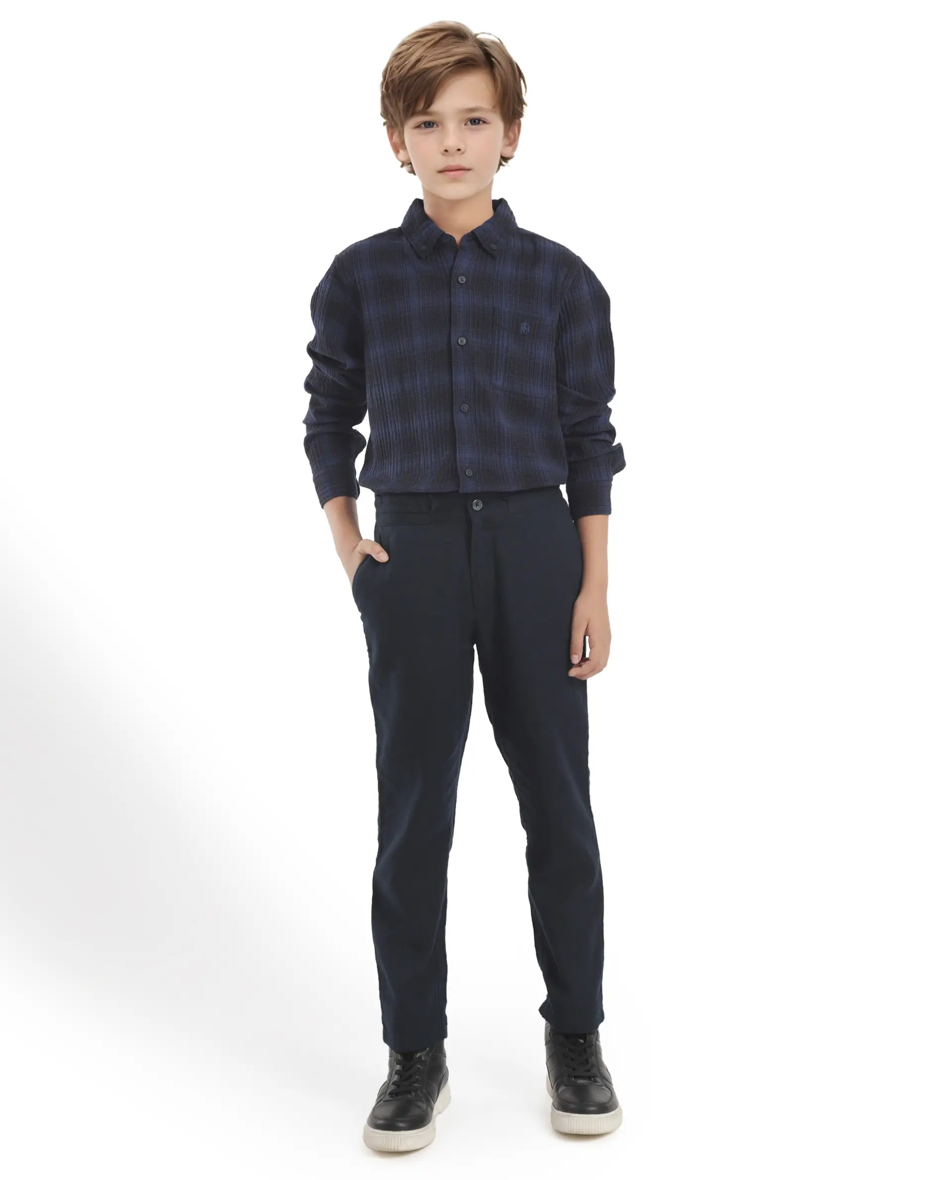 Rare Ones Kids Toyt Blue Cotton Full Sleeves Button Down Regular Fit Checked Shirt - Image 6