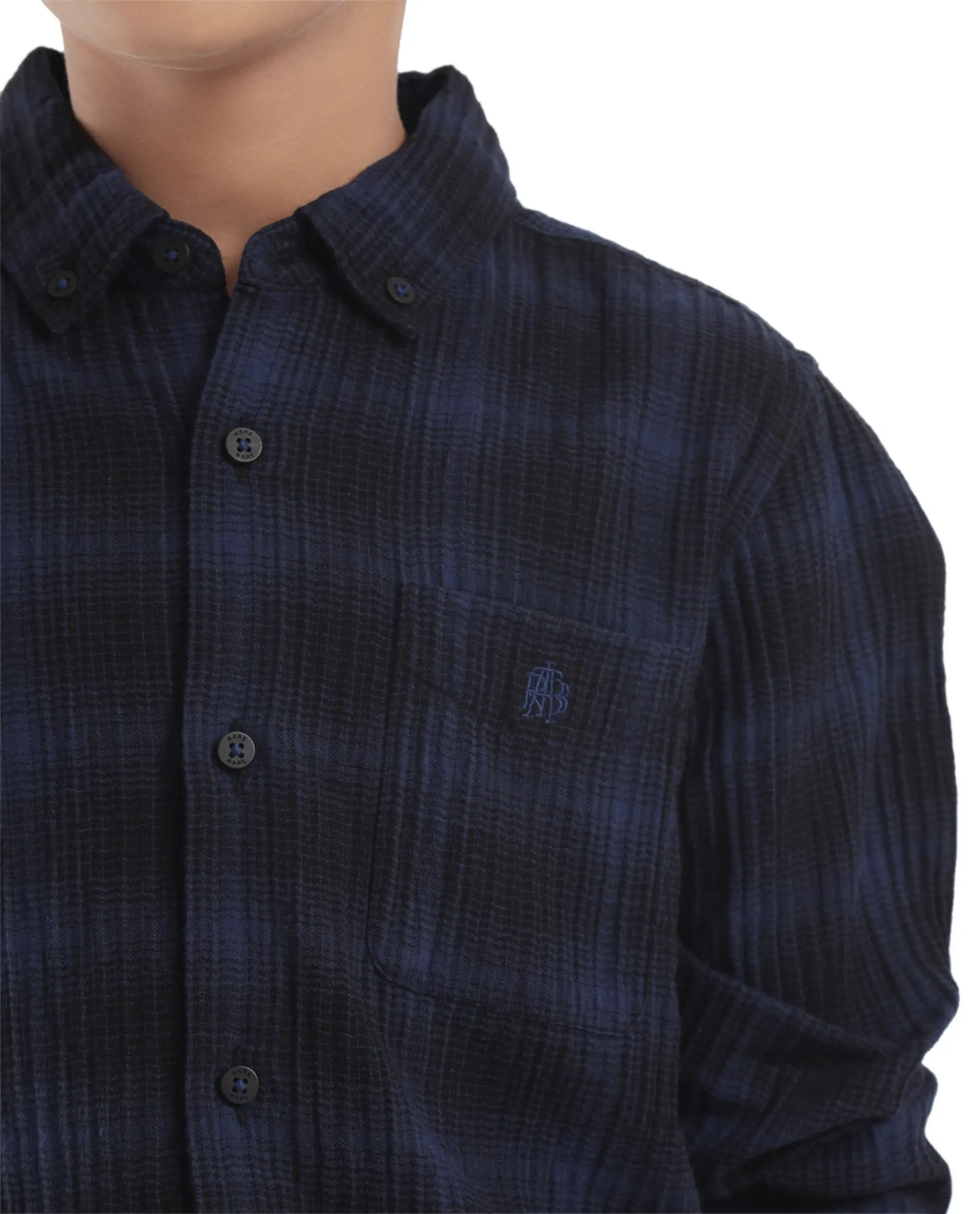 Rare Ones Kids Toyt Blue Cotton Full Sleeves Button Down Regular Fit Checked Shirt - Image 7