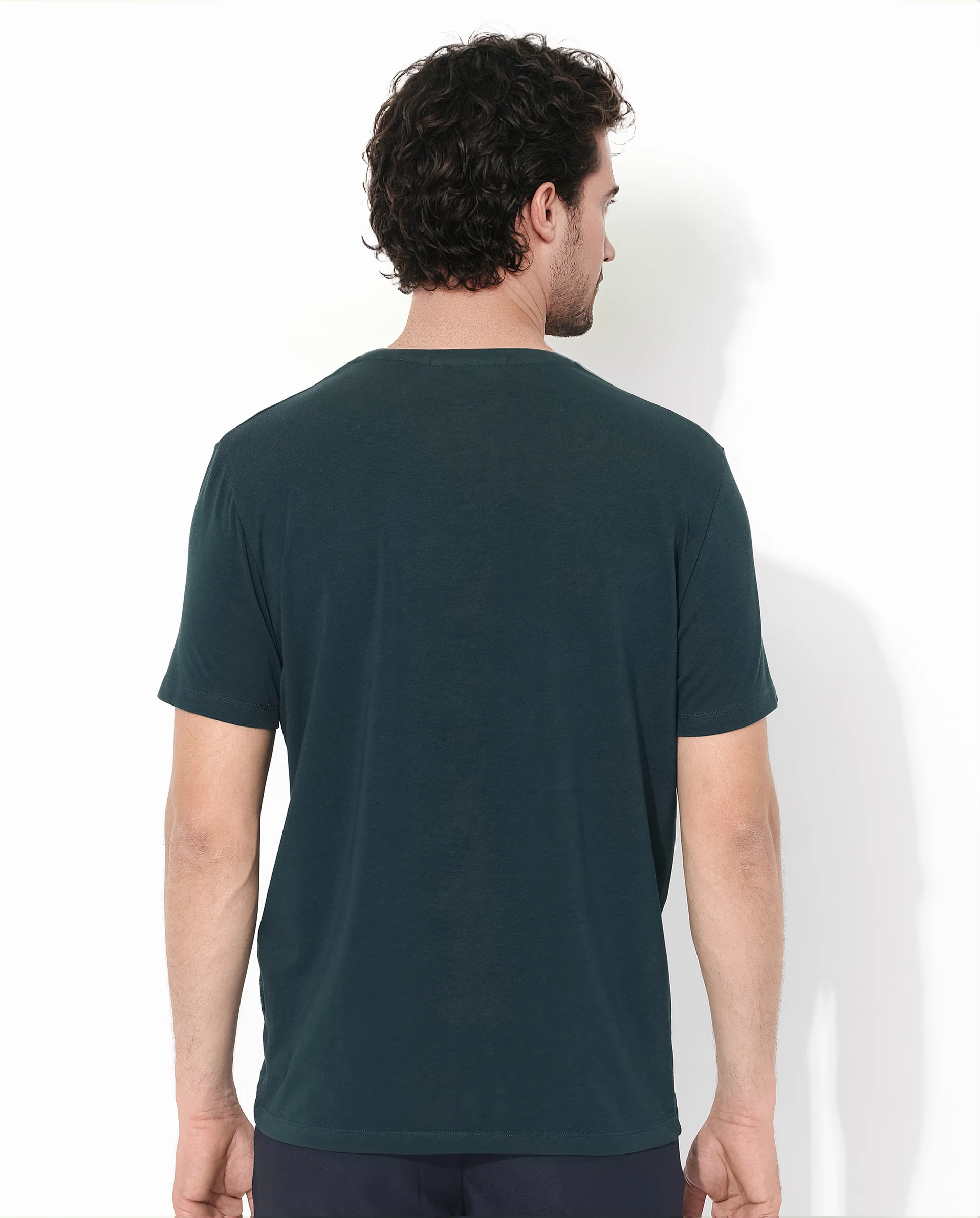 Rare Rabbit Men's Trace-1 Dark Green Cotton Blend Graphic Print Regular Fit Half Sleeve Crew Neck T-Shirt - Image 7