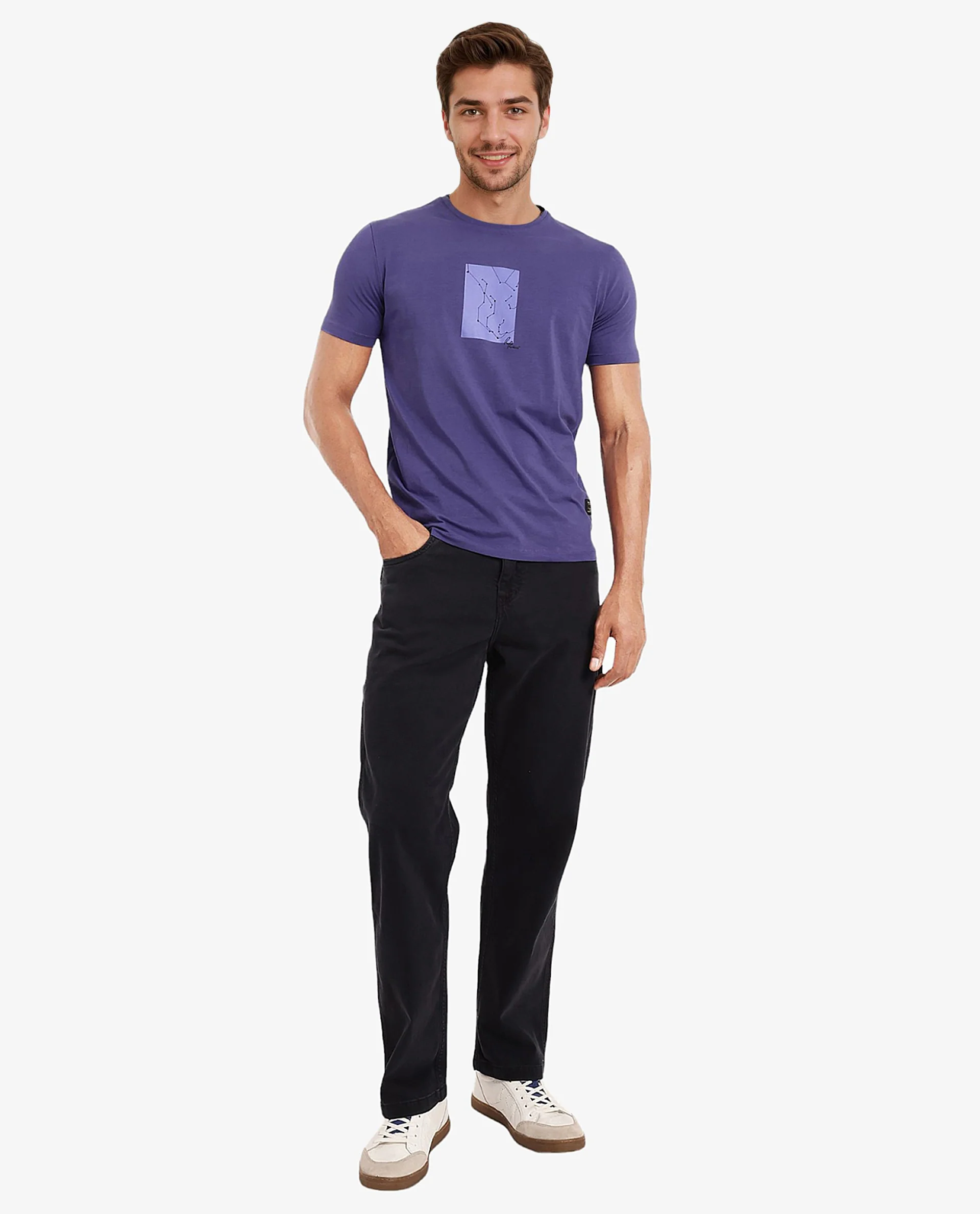Rare Rabbit Men's Trace-1 Purple Cotton Blend Graphic Print Regular Fit Half Sleeve Crew Neck T-Shirt - Image 2
