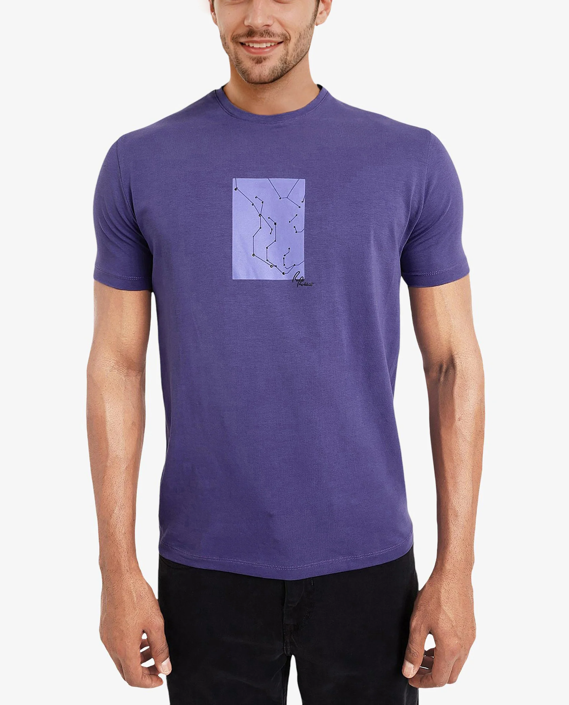 Rare Rabbit Men's Trace-1 Purple Cotton Blend Graphic Print Regular Fit Half Sleeve Crew Neck T-Shirt - Image 3