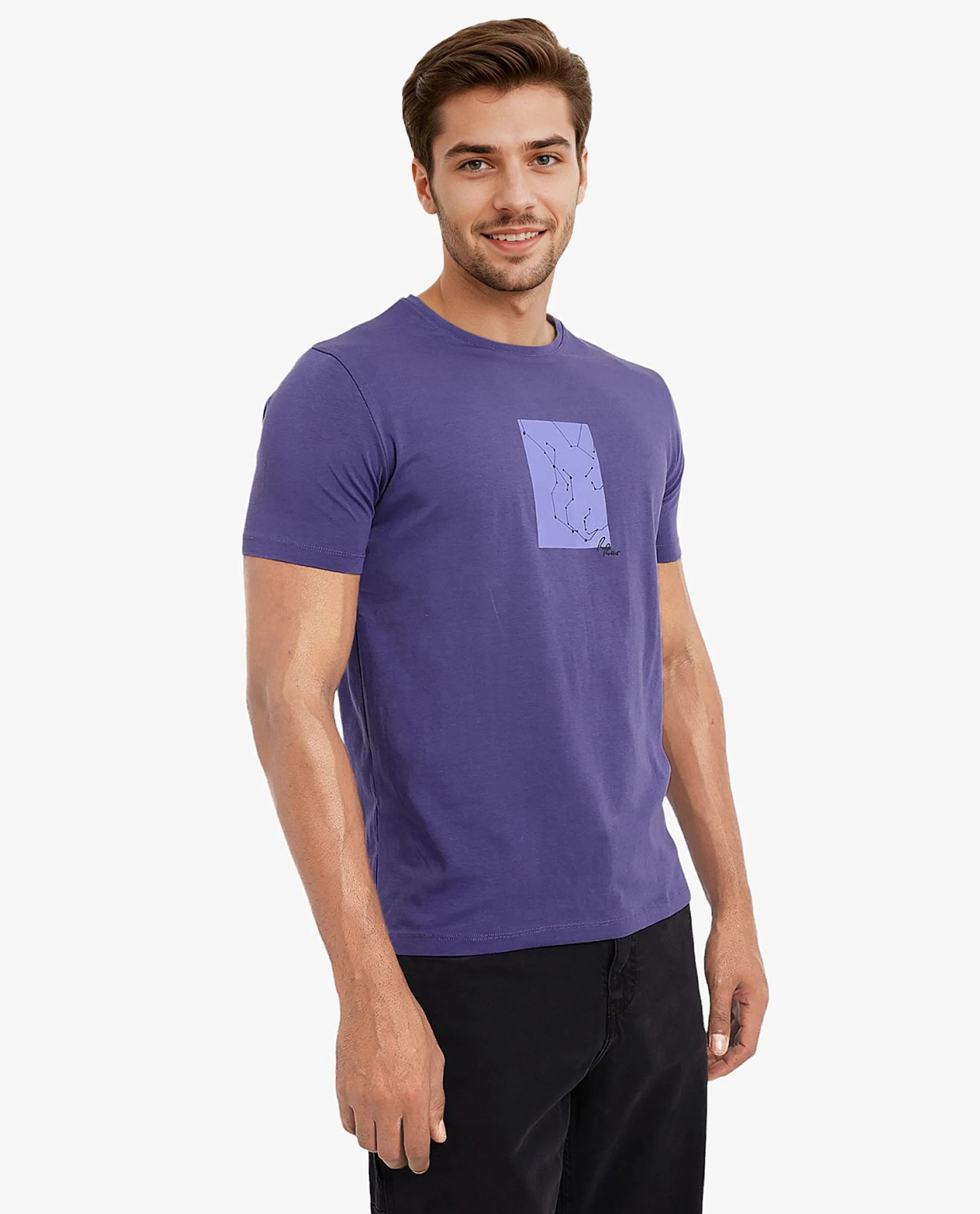 Rare Rabbit Men's Trace-1 Purple Cotton Blend Graphic Print Regular Fit Half Sleeve Crew Neck T-Shirt - Image 4