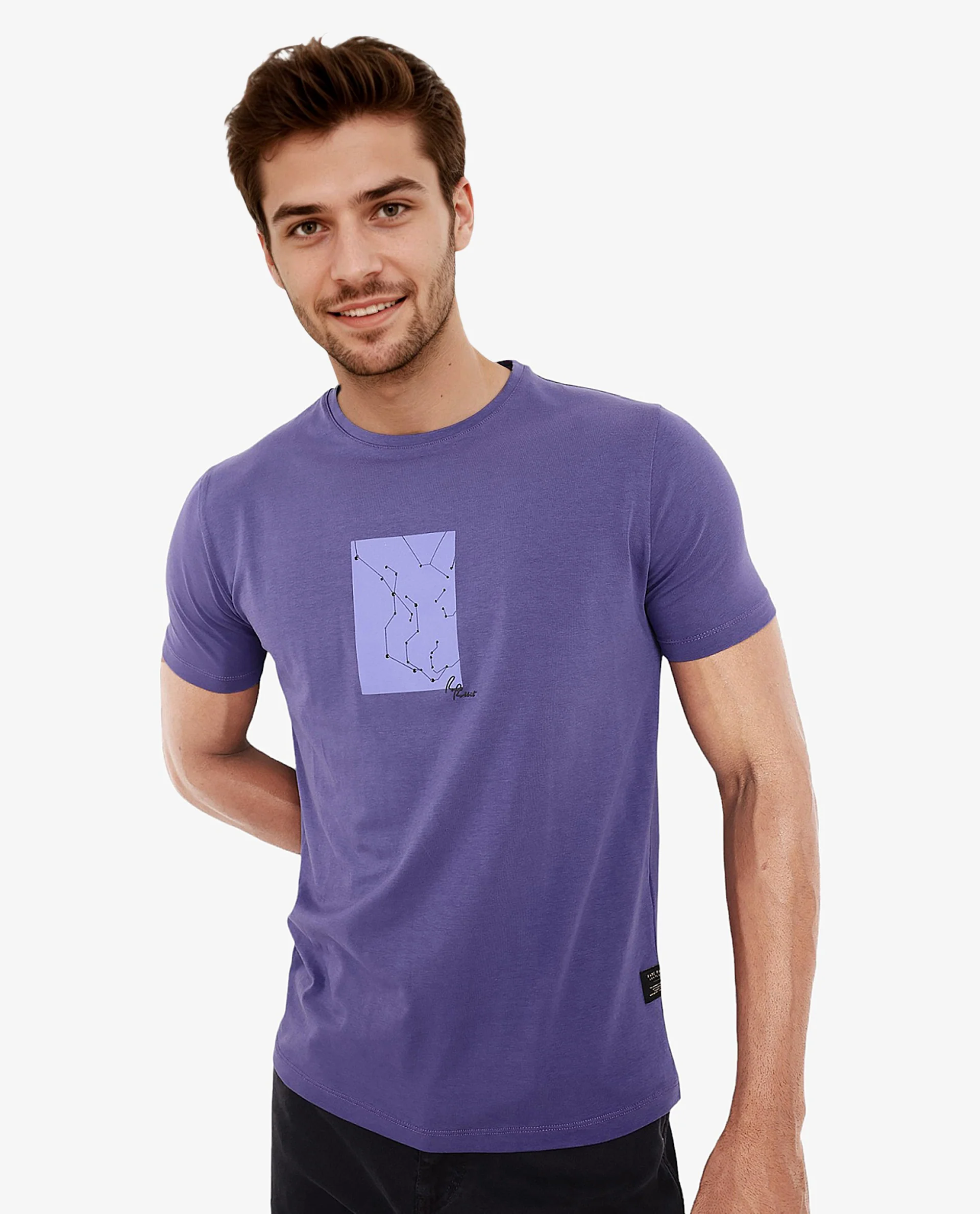 Rare Rabbit Men's Trace-1 Purple Cotton Blend Graphic Print Regular Fit Half Sleeve Crew Neck T-Shirt - Image 5