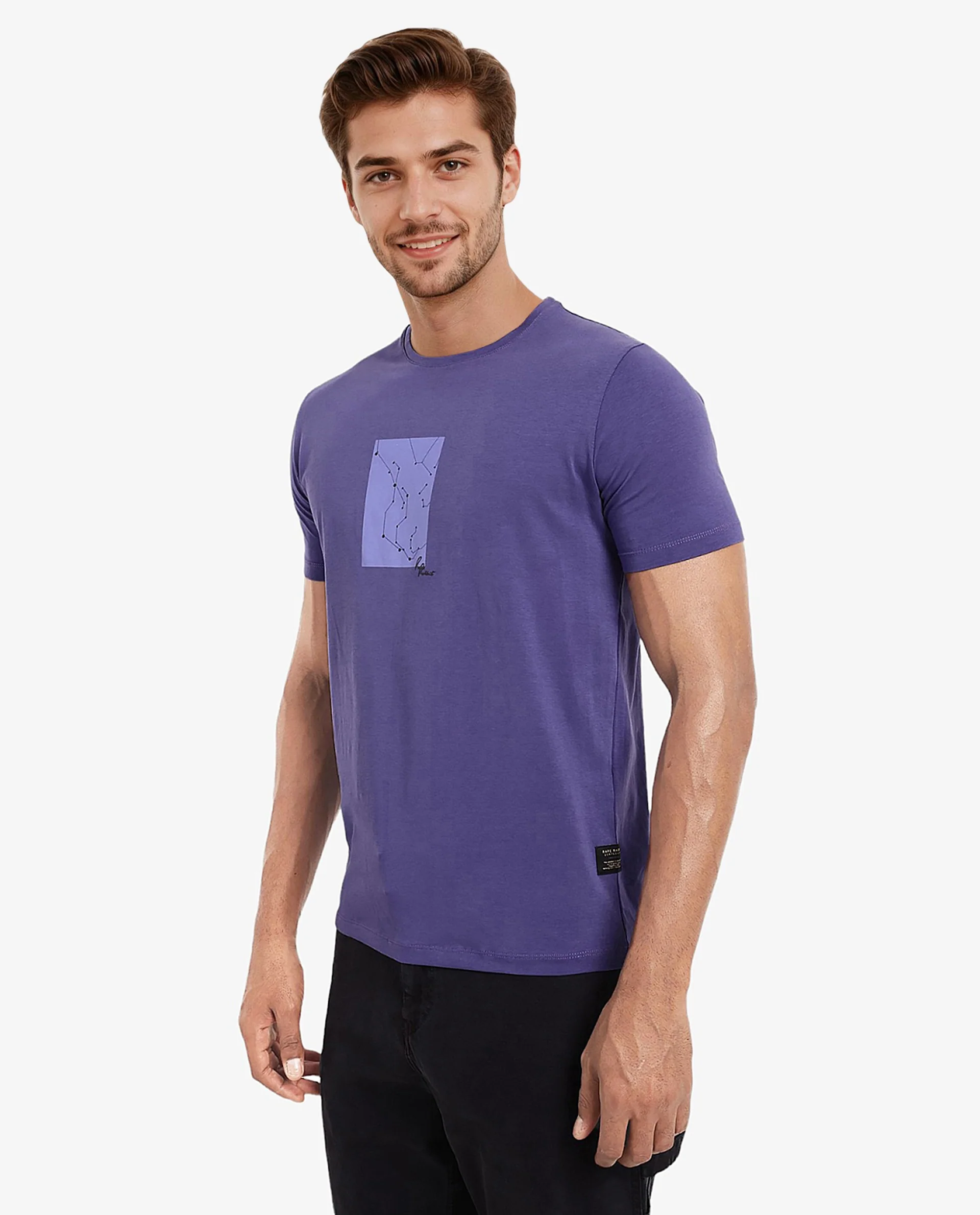 Rare Rabbit Men's Trace-1 Purple Cotton Blend Graphic Print Regular Fit Half Sleeve Crew Neck T-Shirt - Image 7