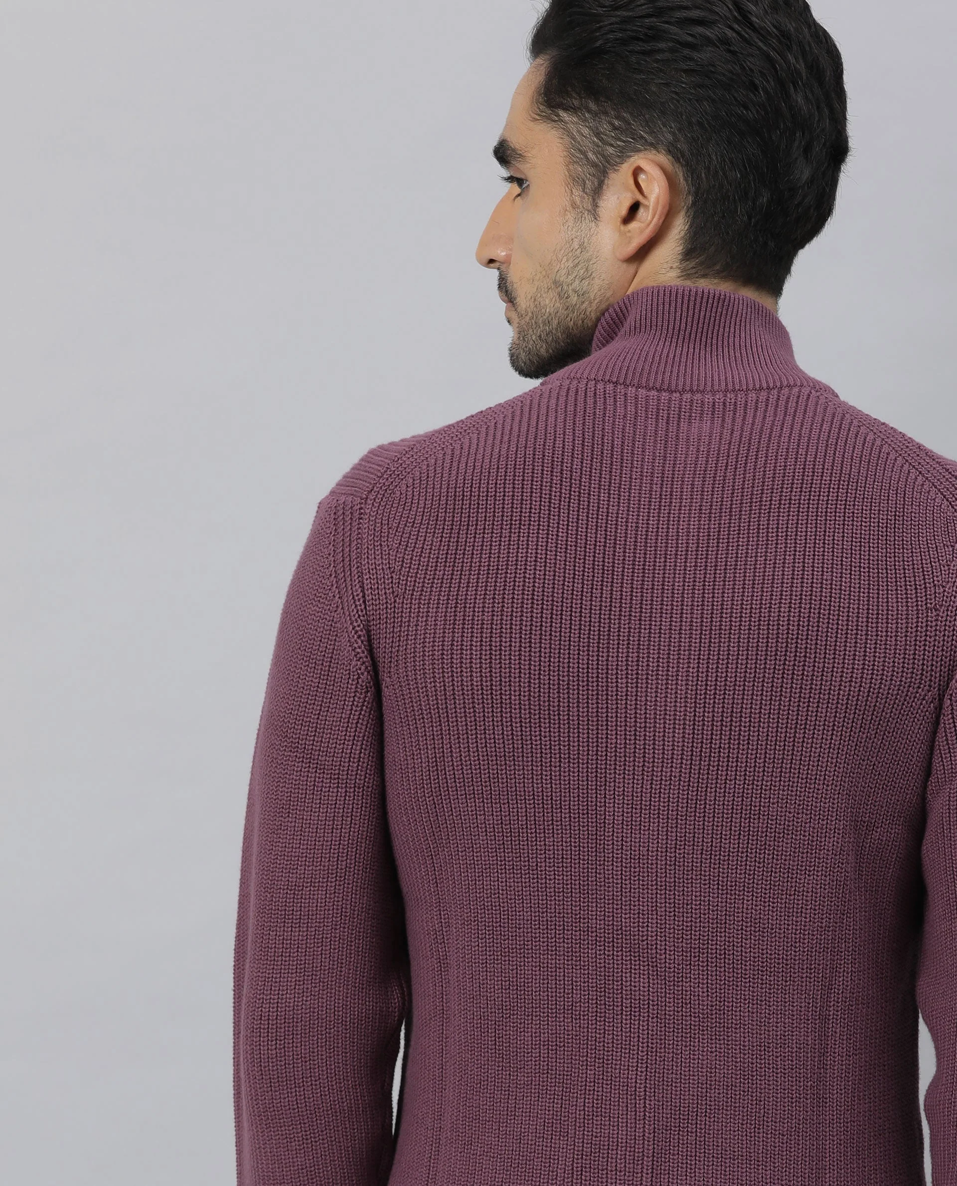 Rare Rabbit Men's Track Purple Cotton Striped Print Regular Fit Full Sleeve High Neck Sweater - Image 5