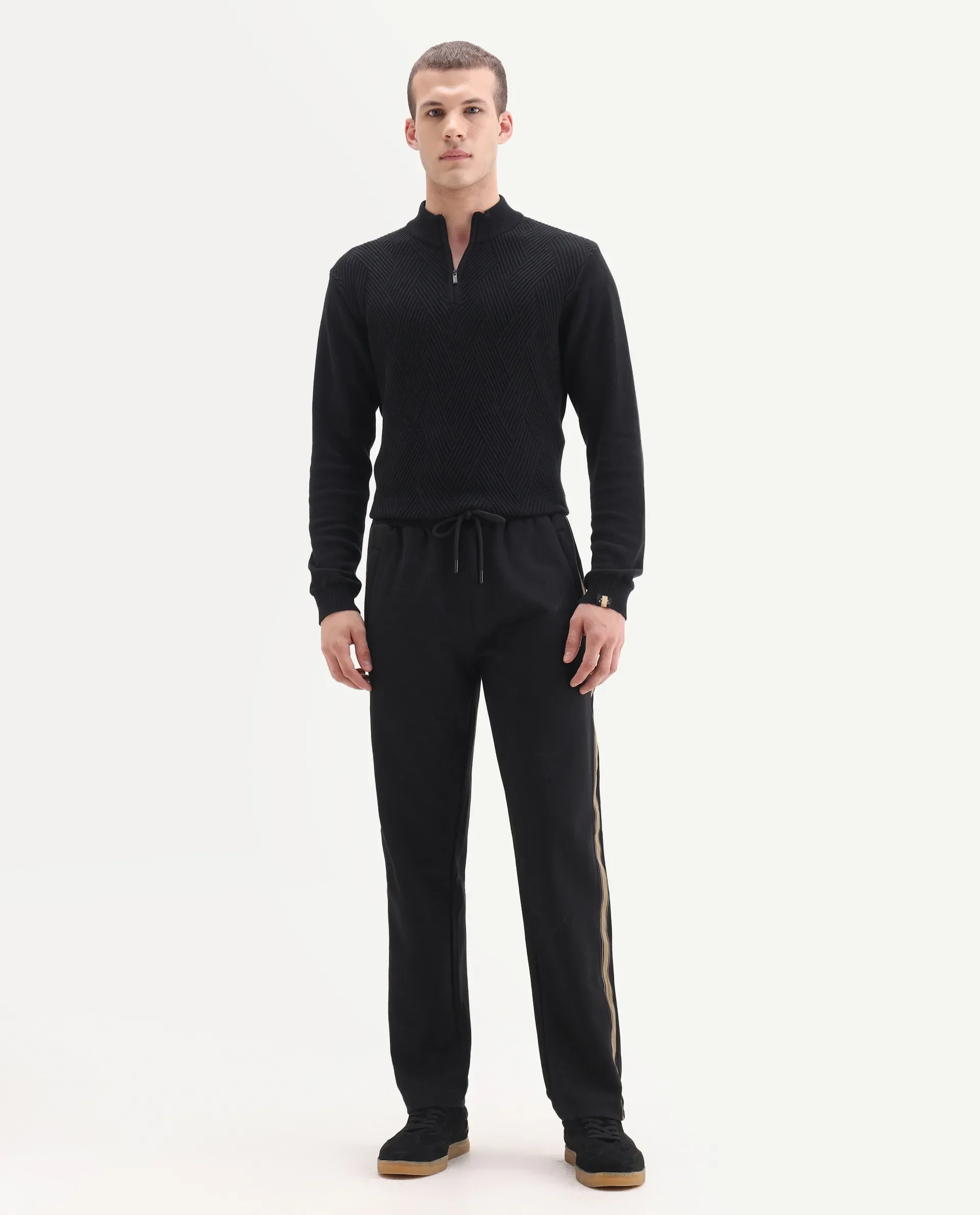Rare Rabbit Men's Tracksign Black Cotton Plain Regular Fit Trouser - Image 4