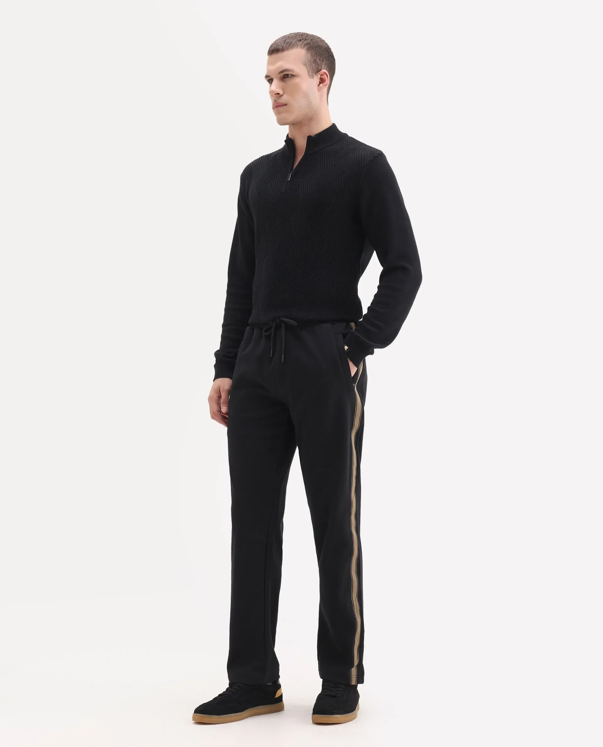 Rare Rabbit Men's Tracksign Black Cotton Plain Regular Fit Trouser - Image 5