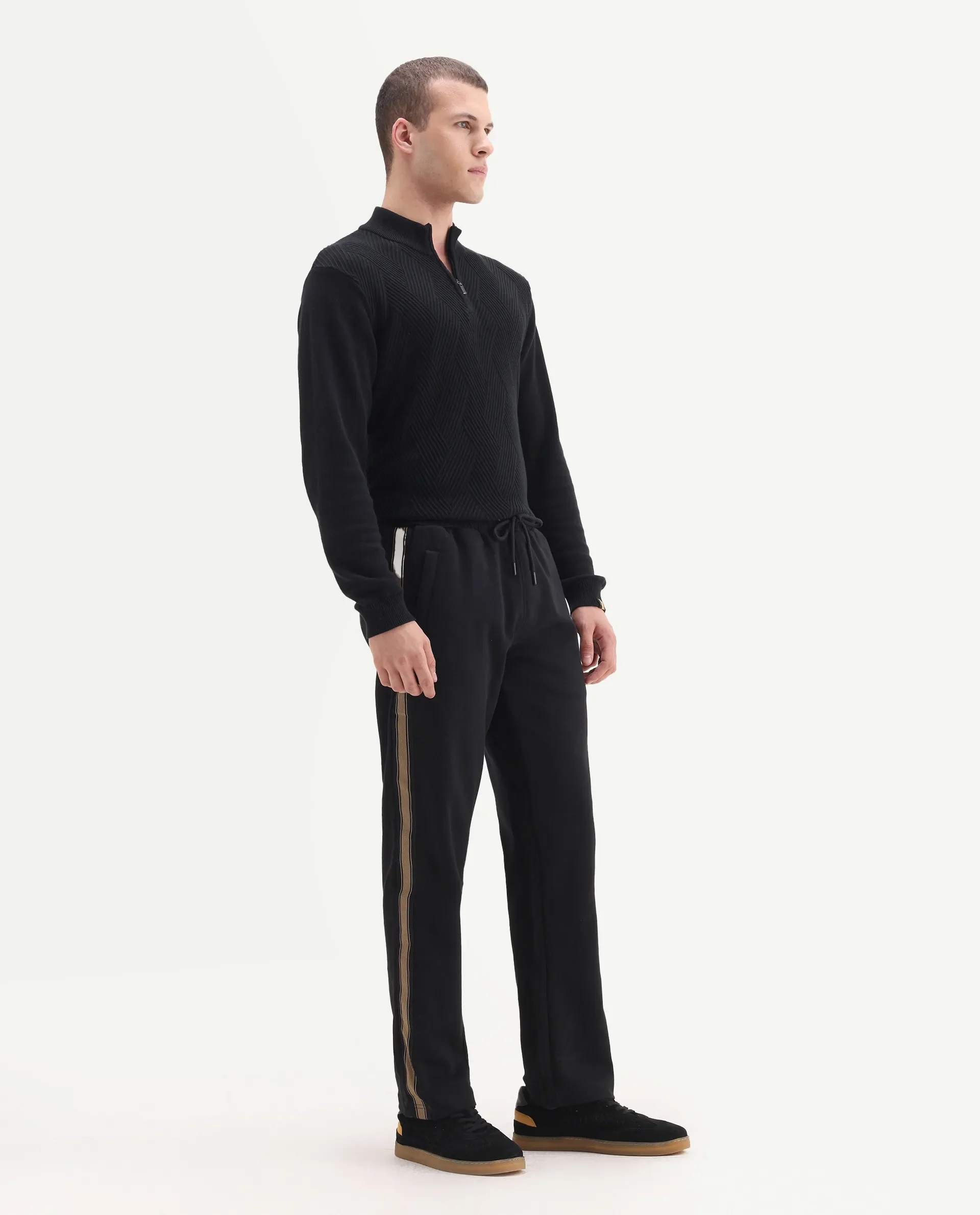 Rare Rabbit Men's Tracksign Black Cotton Plain Regular Fit Trouser - Image 6