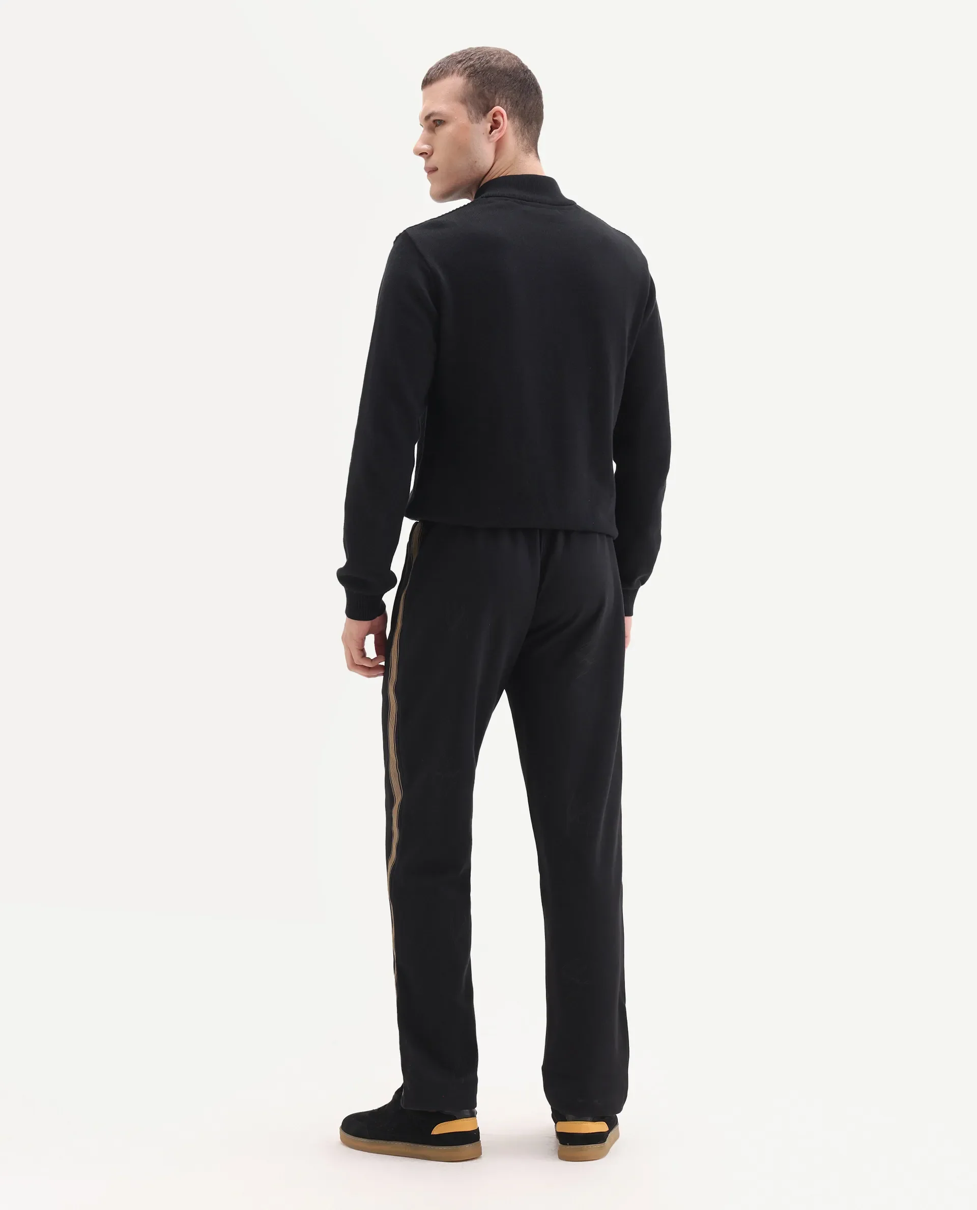 Rare Rabbit Men's Tracksign Black Cotton Plain Regular Fit Trouser - Image 8