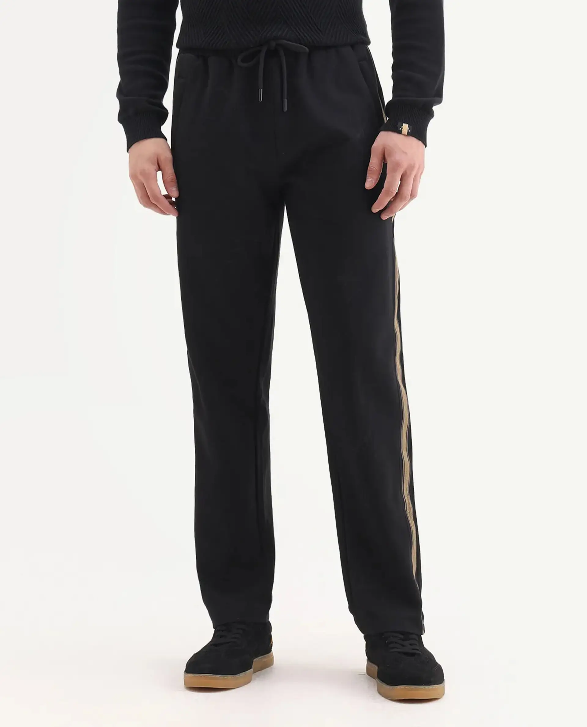 Rare Rabbit Men's Tracksign Black Cotton Plain Regular Fit Trouser - Image 9
