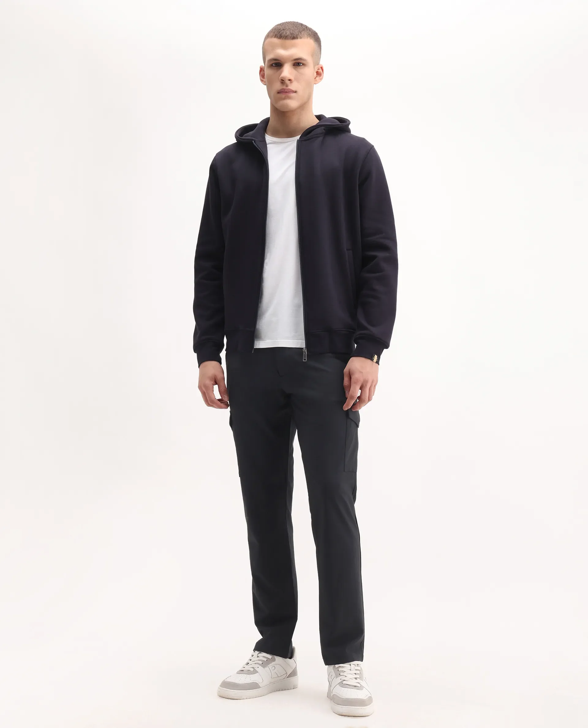 Rare Rabbit Men's Traco Black Cotton Plain Regular Fit Trouser