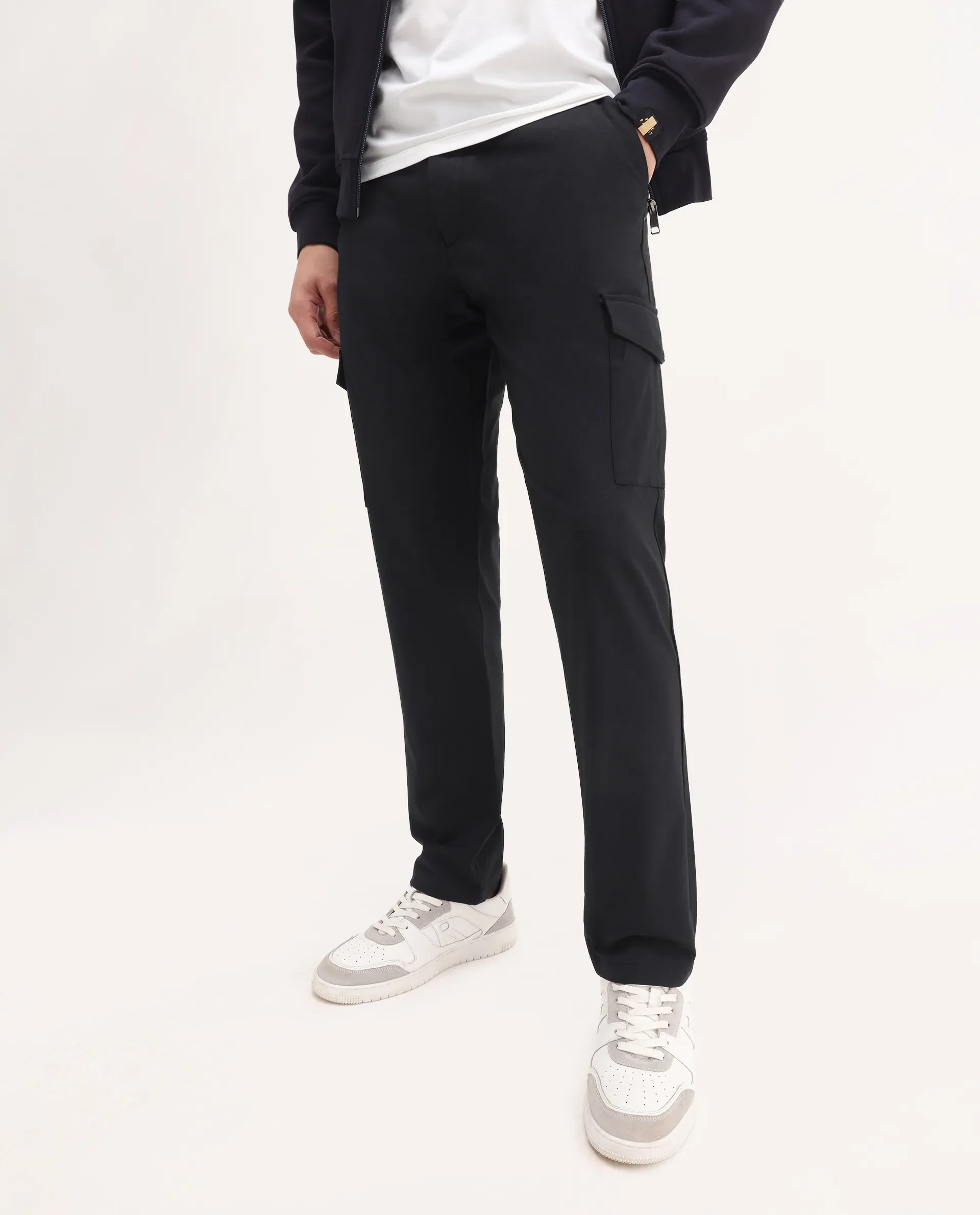 Rare Rabbit Men's Traco Black Cotton Plain Regular Fit Trouser - Image 2