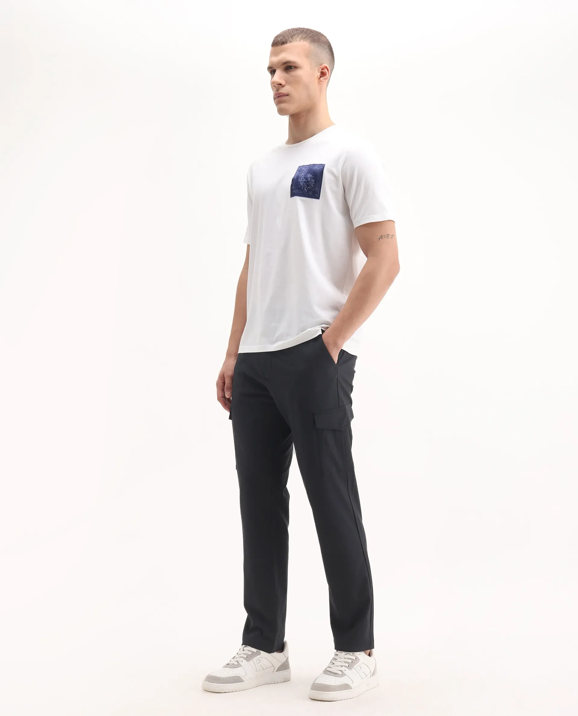 Rare Rabbit Men's Traco Black Cotton Plain Regular Fit Trouser - Image 5