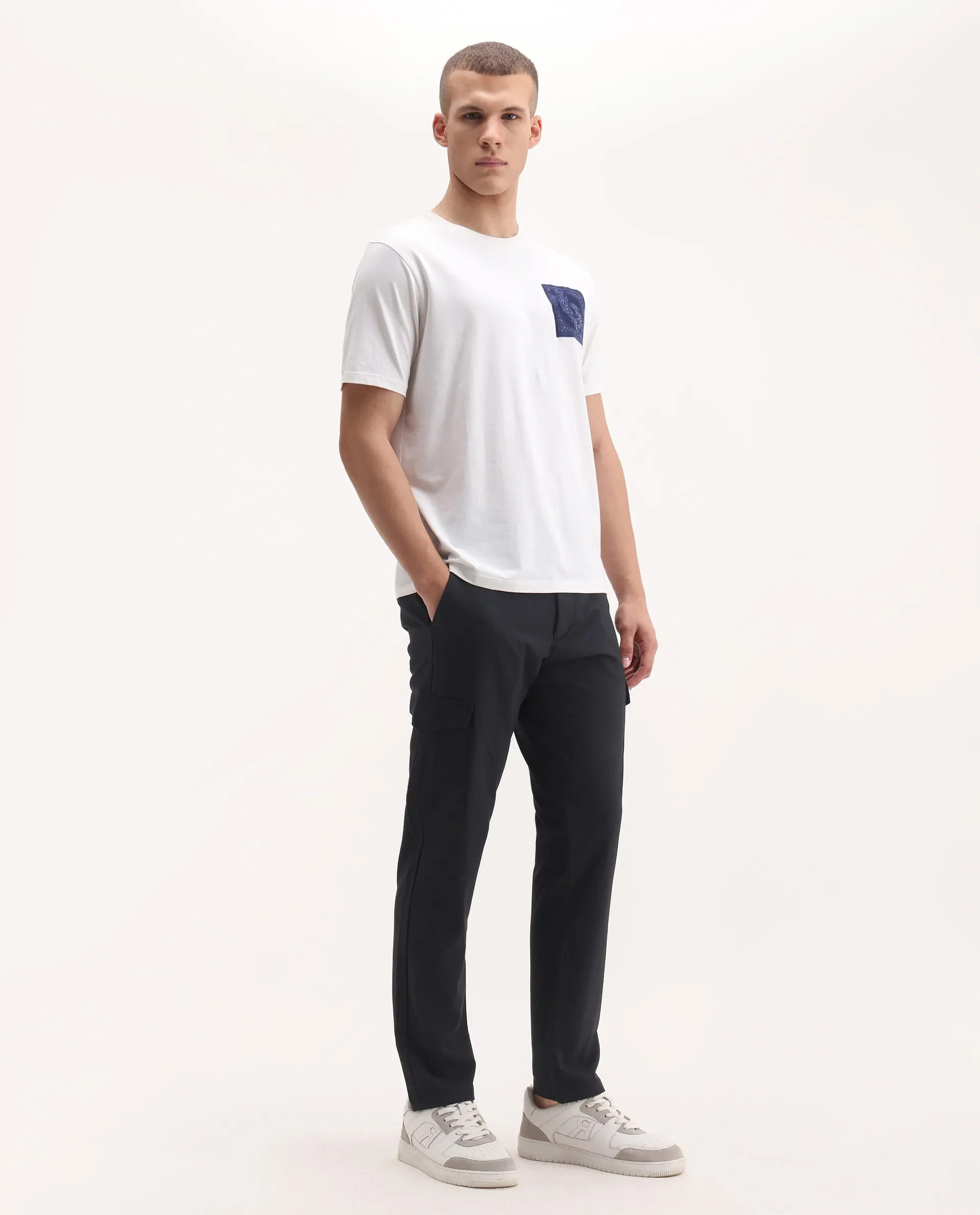 Rare Rabbit Men's Traco Black Cotton Plain Regular Fit Trouser - Image 6