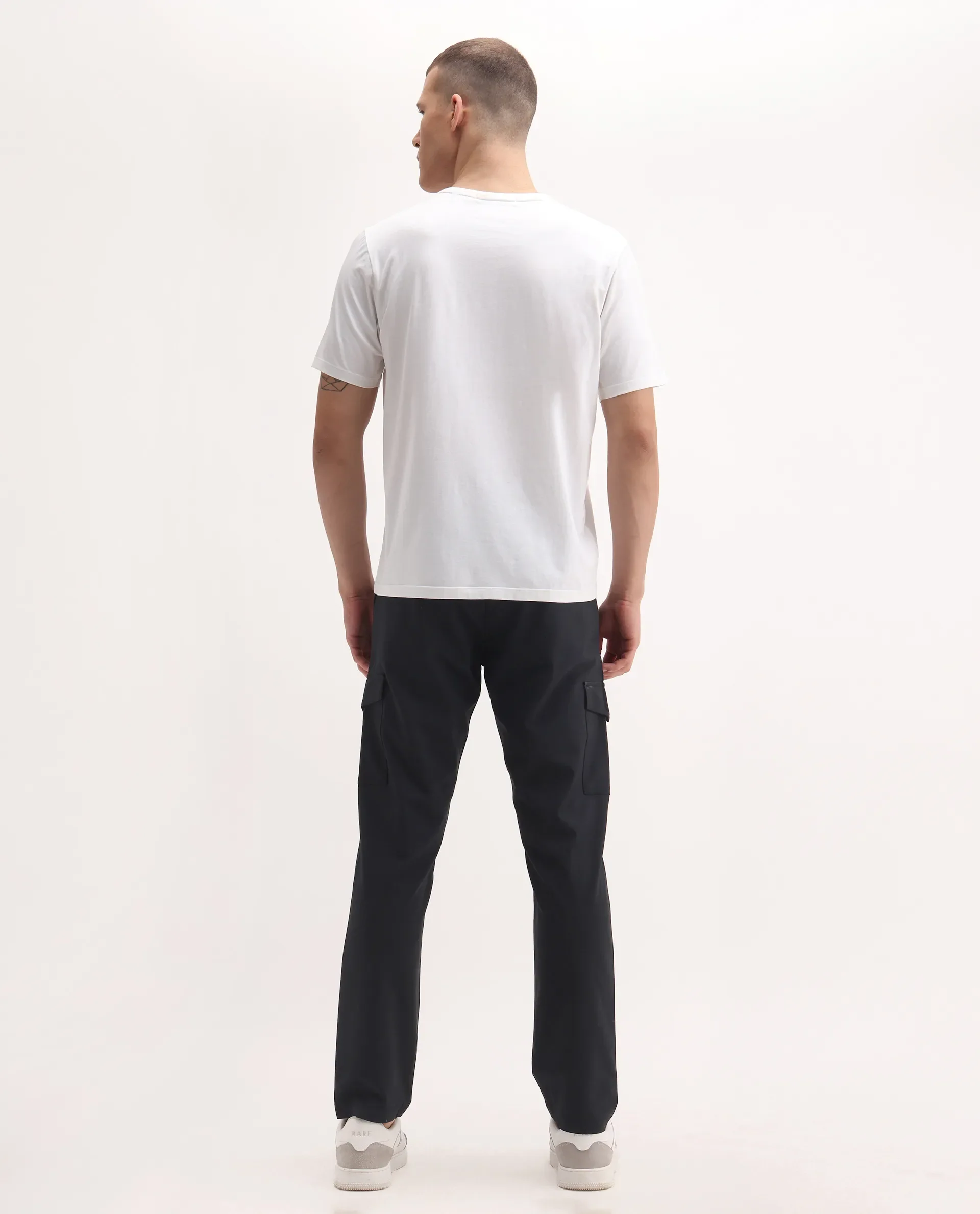 Rare Rabbit Men's Traco Black Cotton Plain Regular Fit Trouser - Image 8