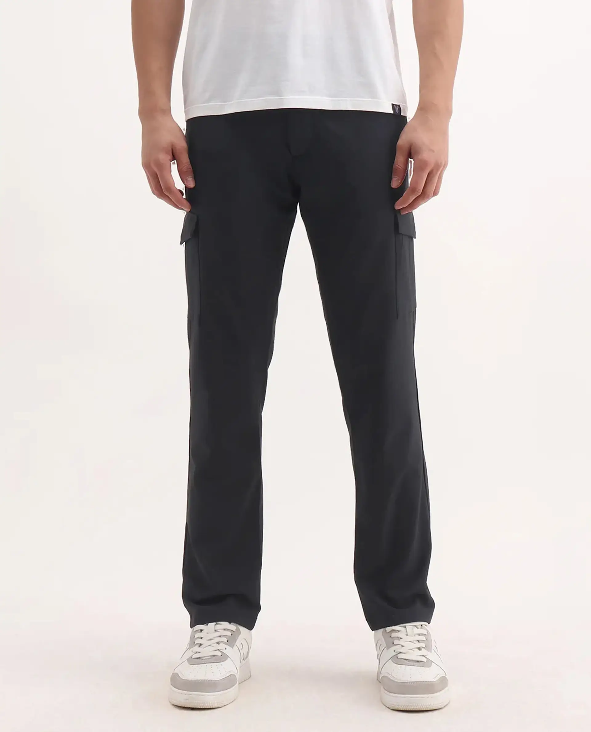 Rare Rabbit Men's Traco Black Cotton Plain Regular Fit Trouser - Image 9