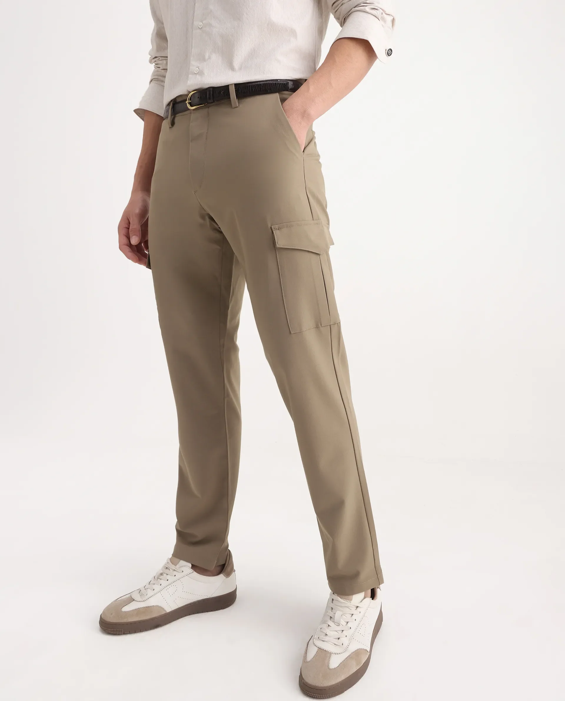Rare Rabbit Men's Traco Dark Beige Cotton Plain Regular Fit Trouser - Image 2