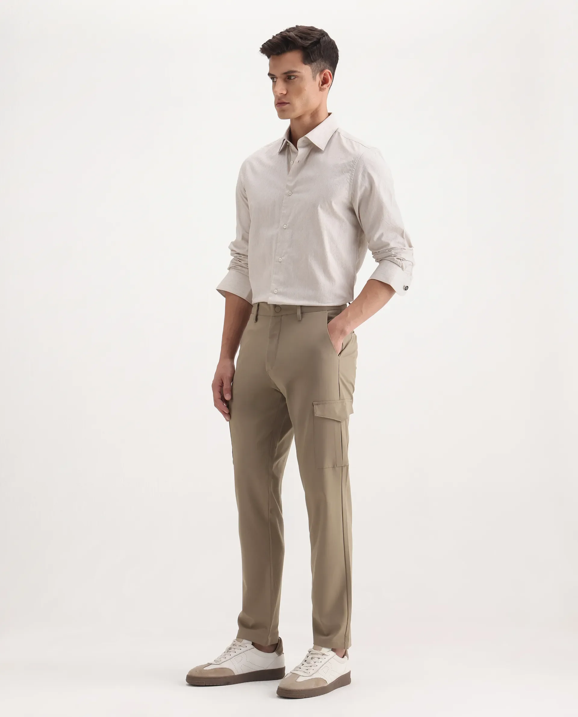 Rare Rabbit Men's Traco Dark Beige Cotton Plain Regular Fit Trouser - Image 4