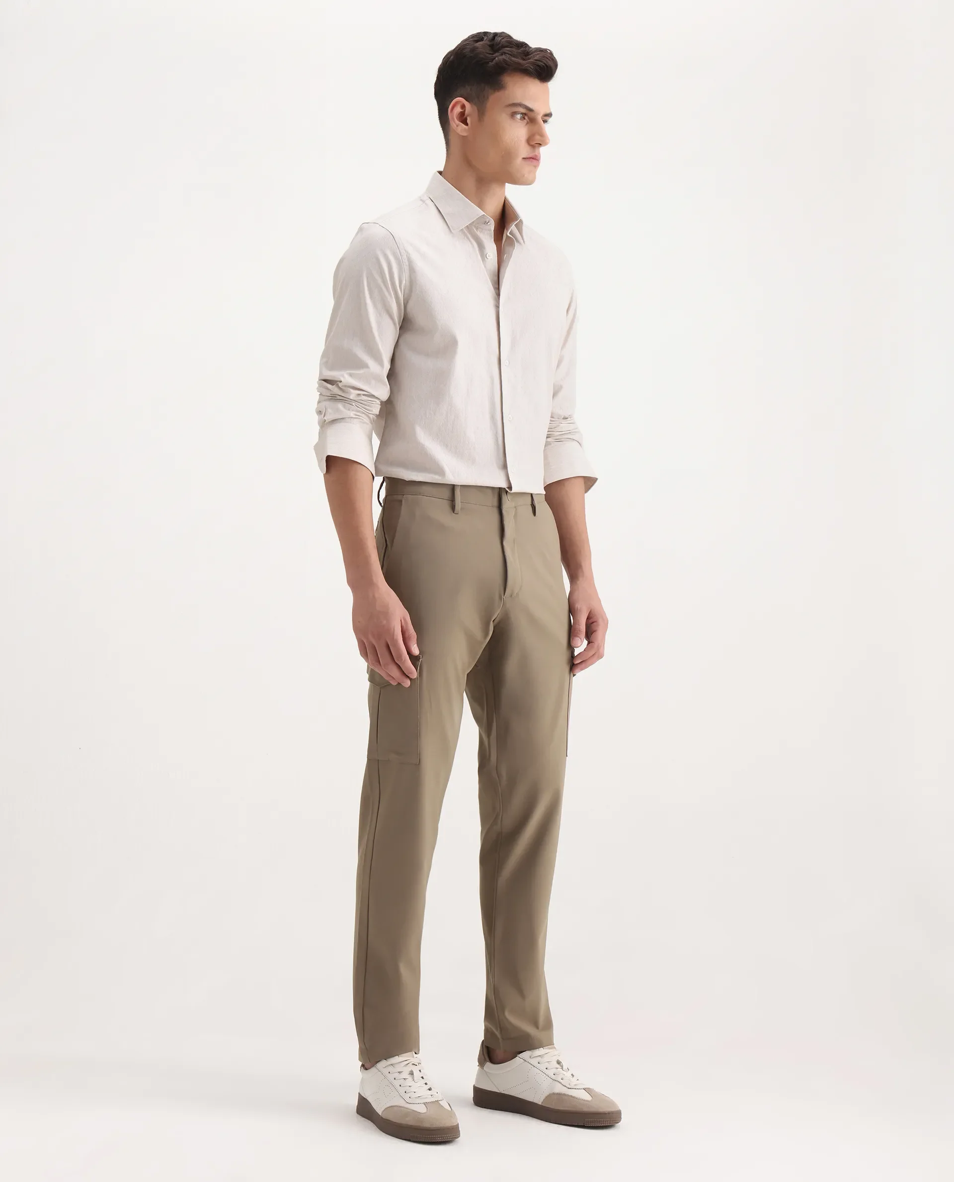 Rare Rabbit Men's Traco Dark Beige Cotton Plain Regular Fit Trouser - Image 5