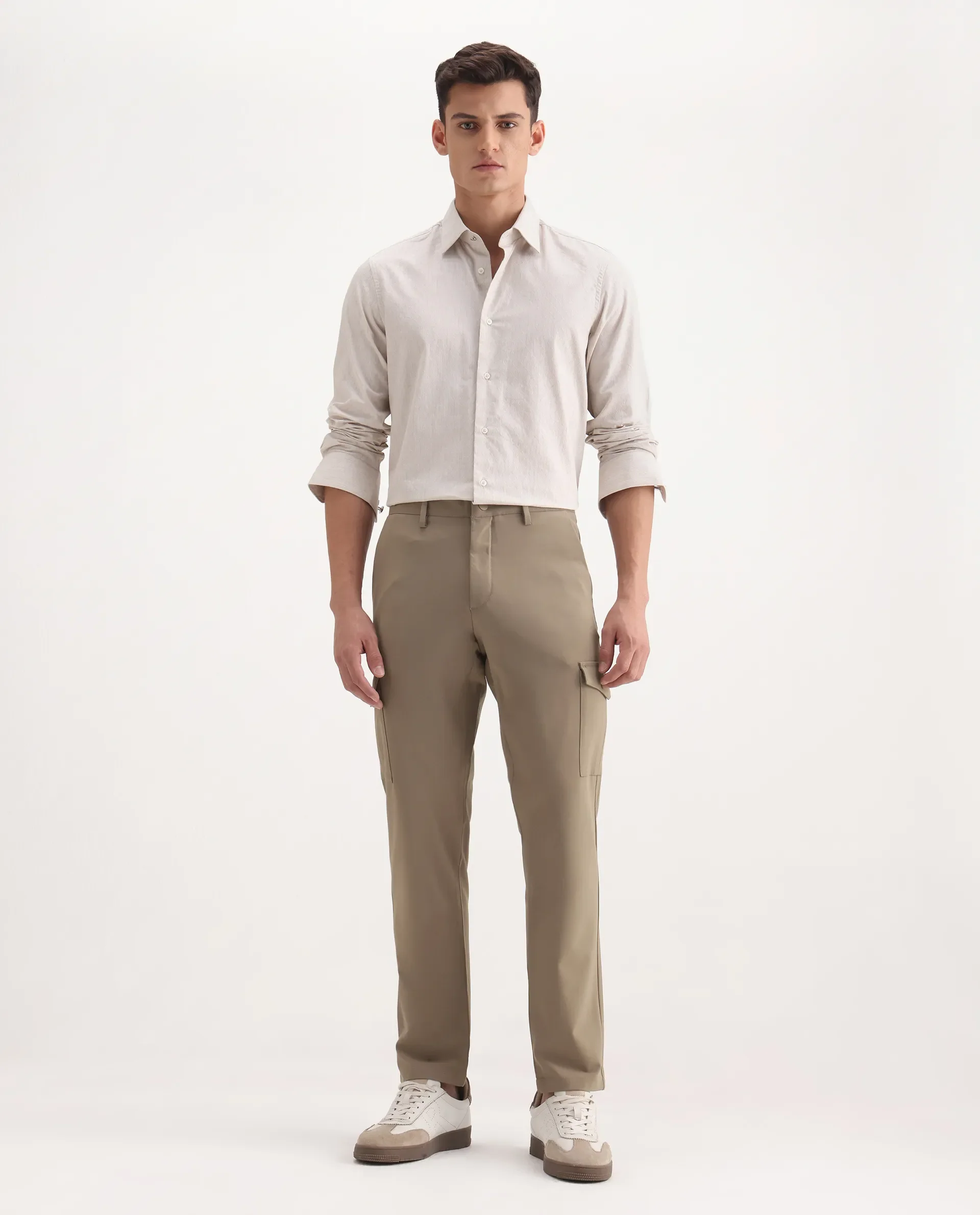 Rare Rabbit Men's Traco Dark Beige Cotton Plain Regular Fit Trouser - Image 7