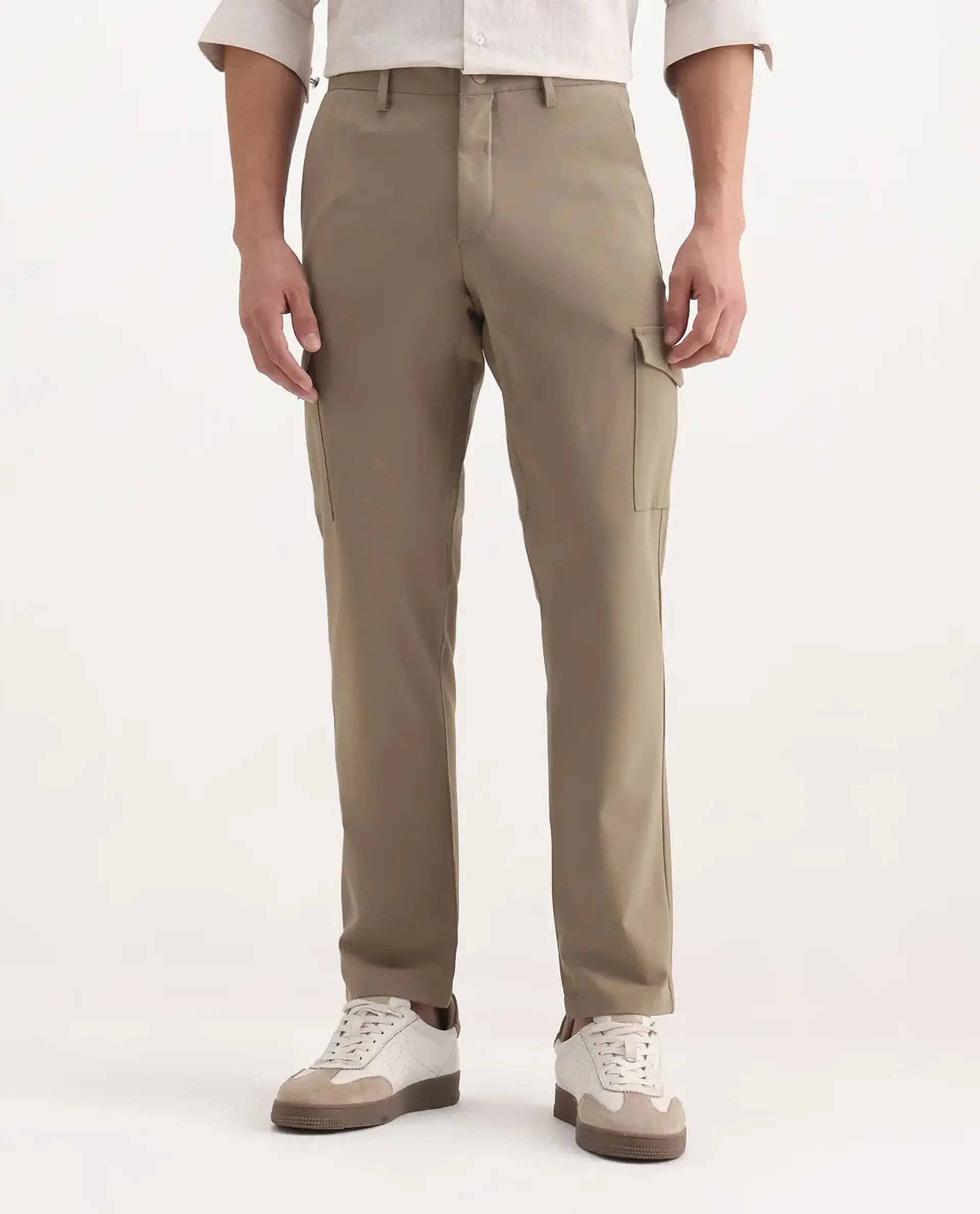 Rare Rabbit Men's Traco Dark Beige Cotton Plain Regular Fit Trouser - Image 9
