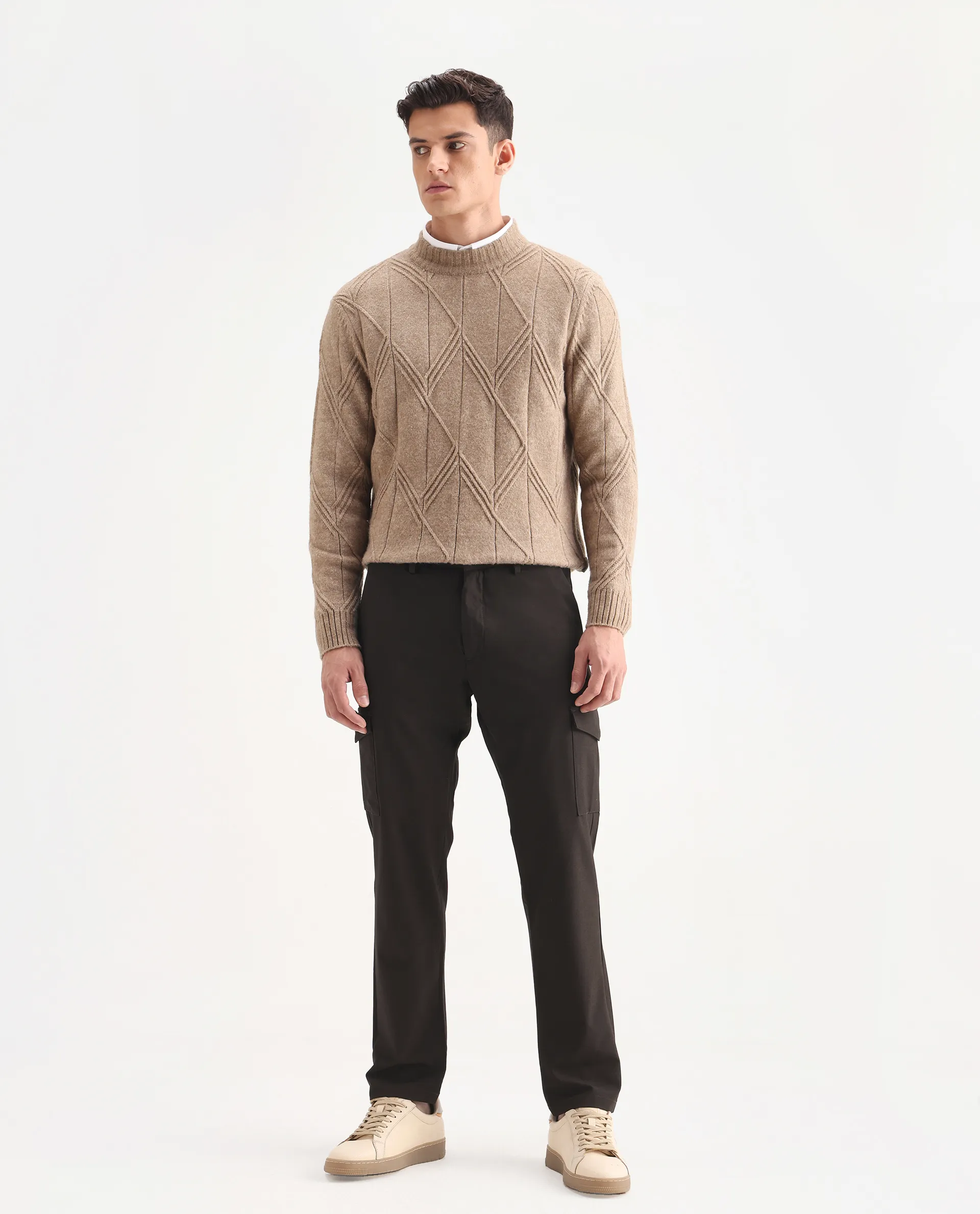 Rare Rabbit Men's Traco Dark Brown Cotton Plain Regular Fit Trouser - Image 4