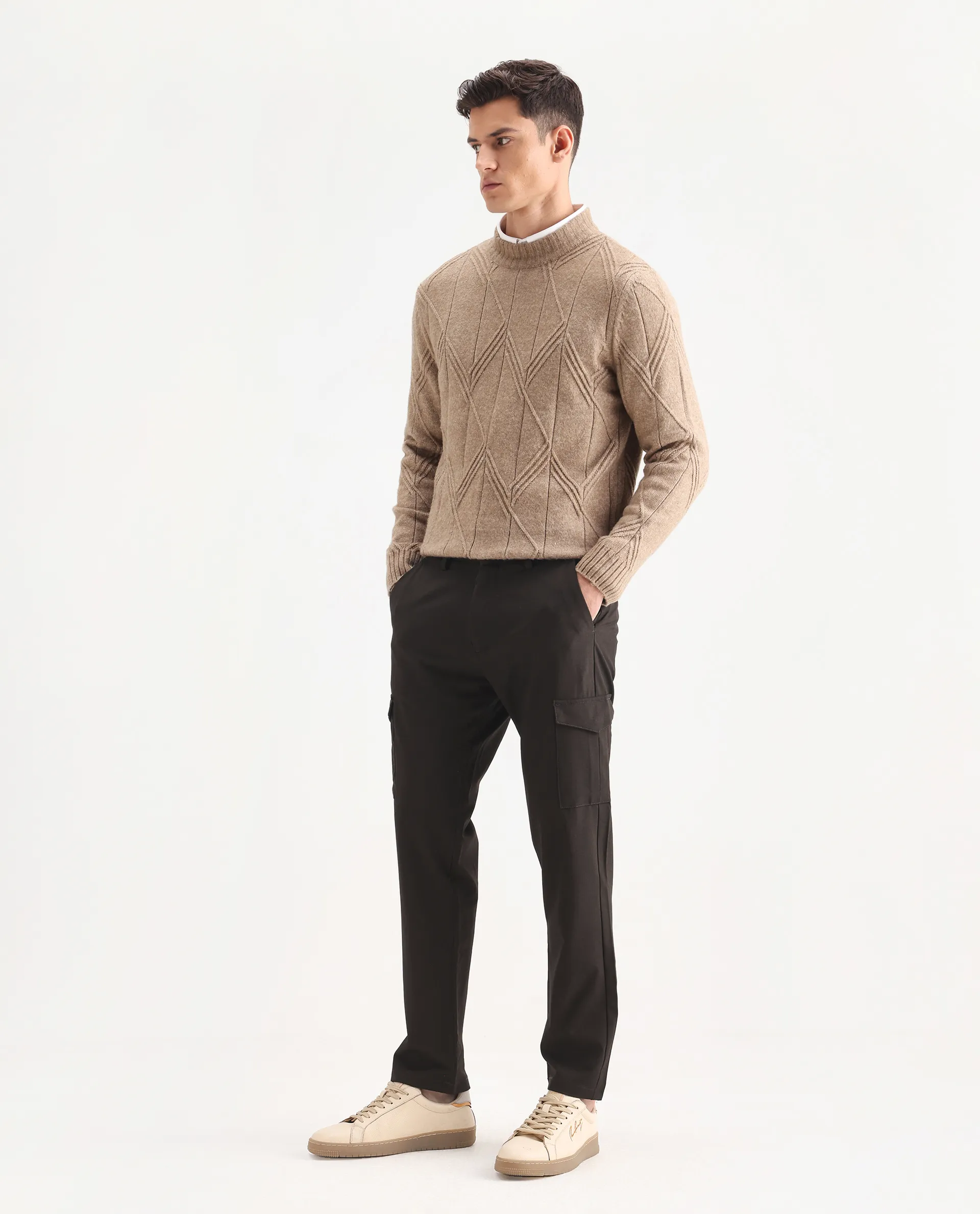 Rare Rabbit Men's Traco Dark Brown Cotton Plain Regular Fit Trouser - Image 5
