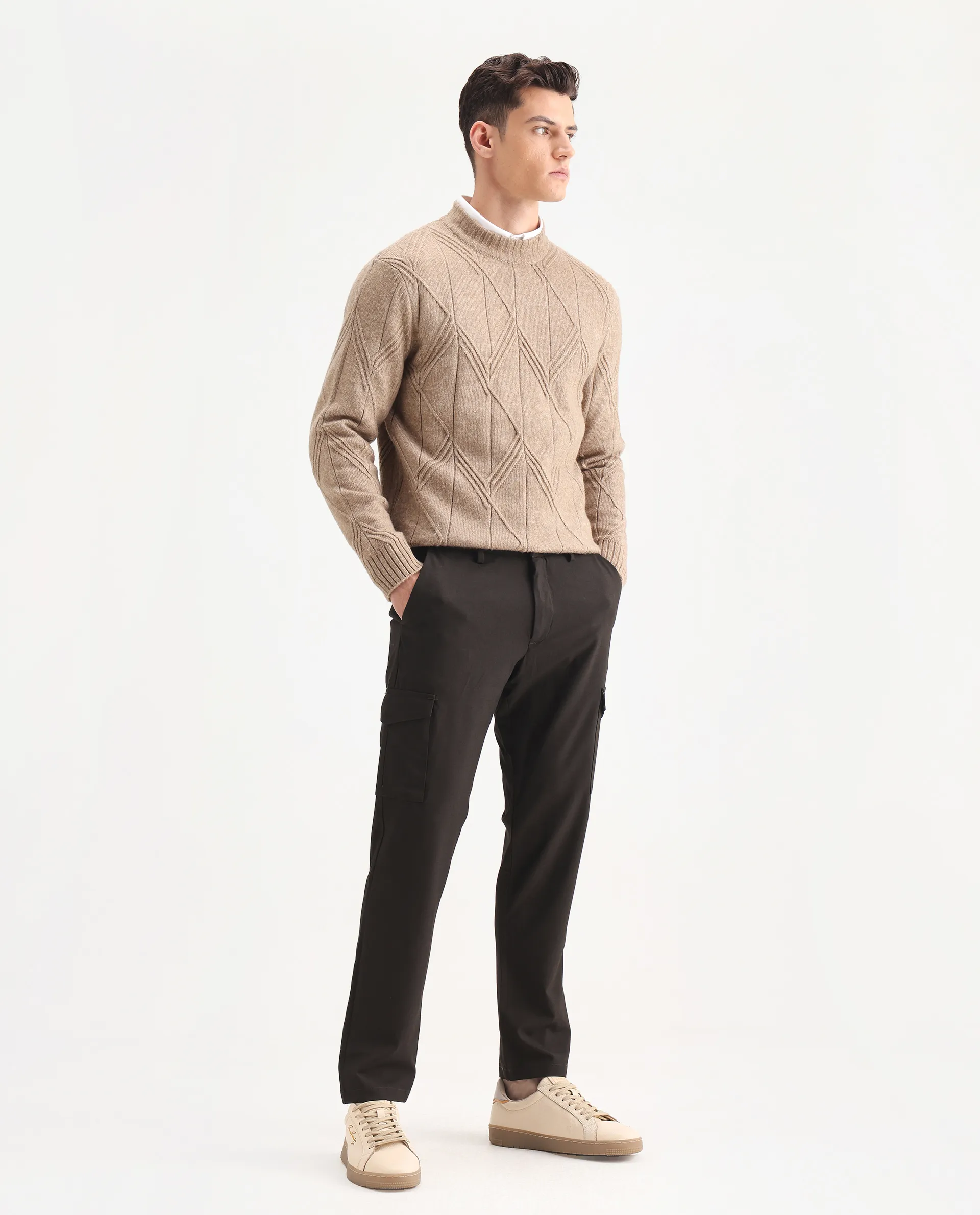 Rare Rabbit Men's Traco Dark Brown Cotton Plain Regular Fit Trouser - Image 7